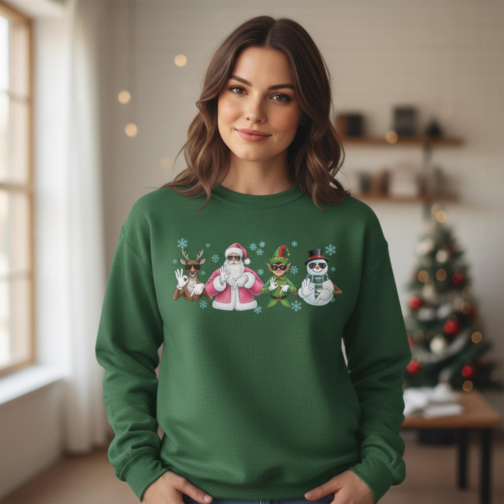 Christmas Squad Sweatshirt: Cool Santa, Elf, Reindeer, Snowman Crewneck