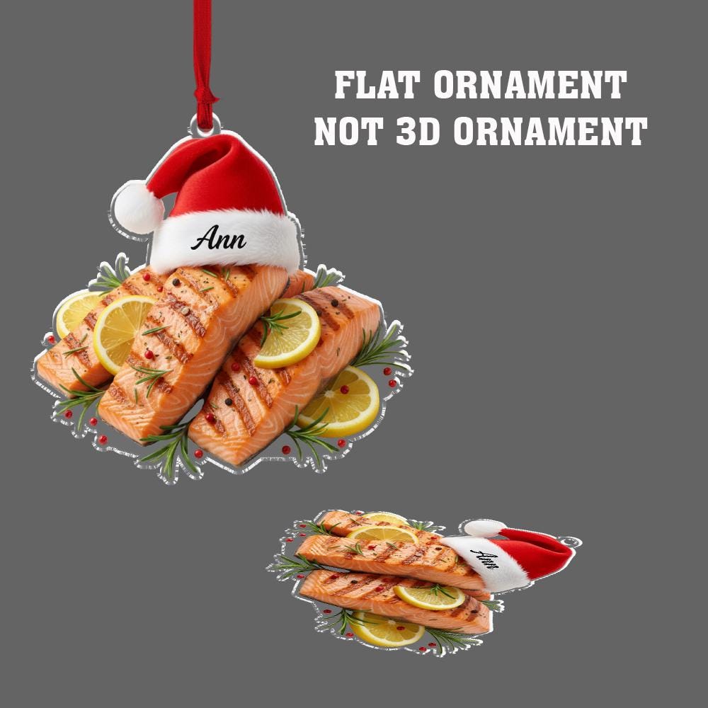 Personalized Salmon Ornament – Acrylic Fish & Hat Charm