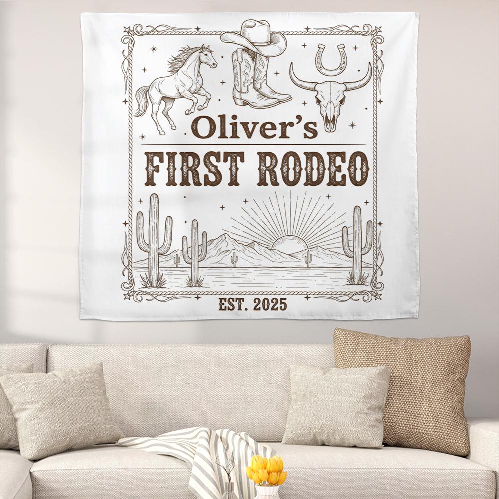 Custom First Rodeo Backdrop, Cowboy Birthday Banner, Western Baby Party Tapestry