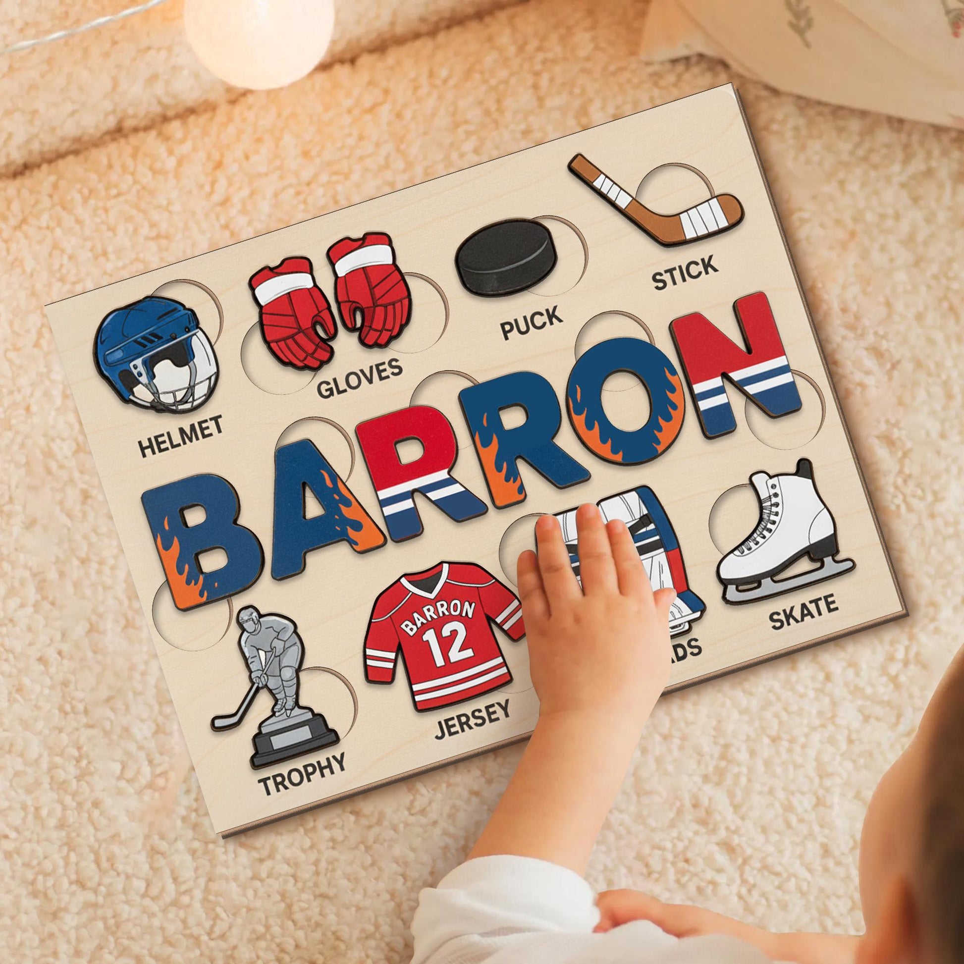 Personalized Wooden Hockey Puzzle - Custom Name Toy for Kids, Sports Baby Gift image 6