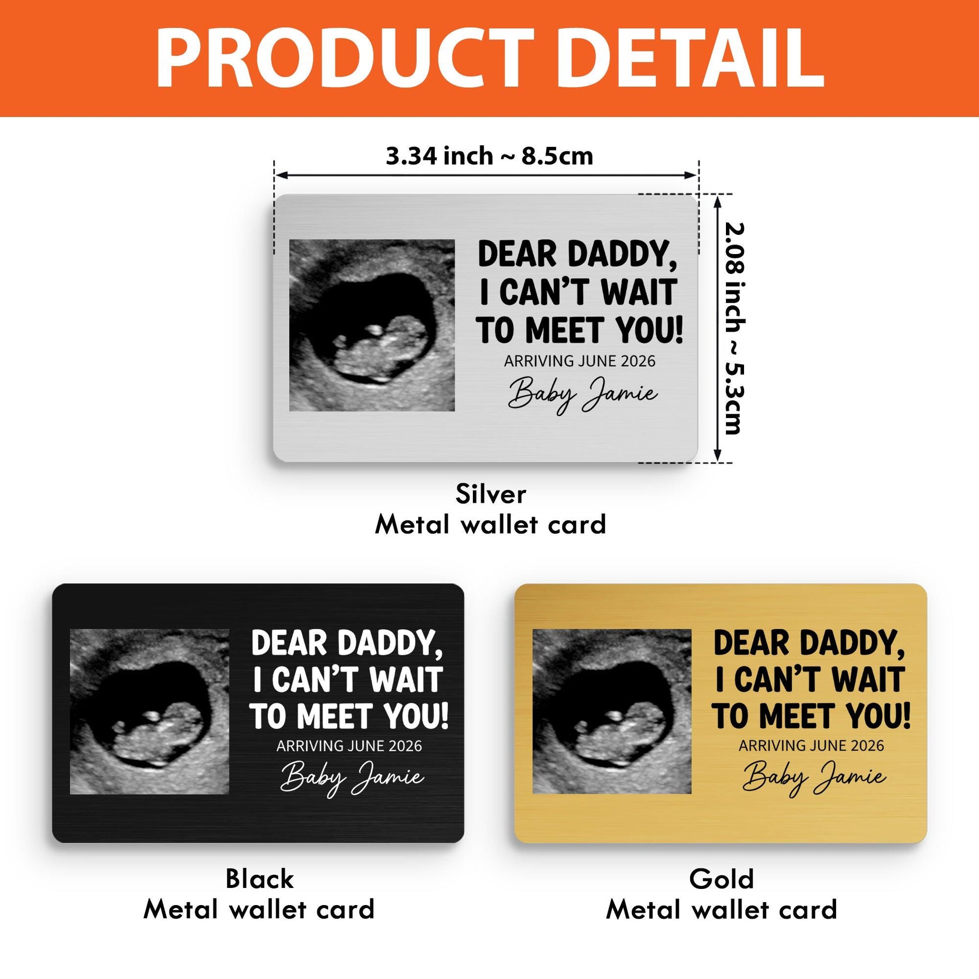 Ultrasound Photo Wallet Card - Personalized Pregnancy Announcement Keepsake Gift for Dad image 3