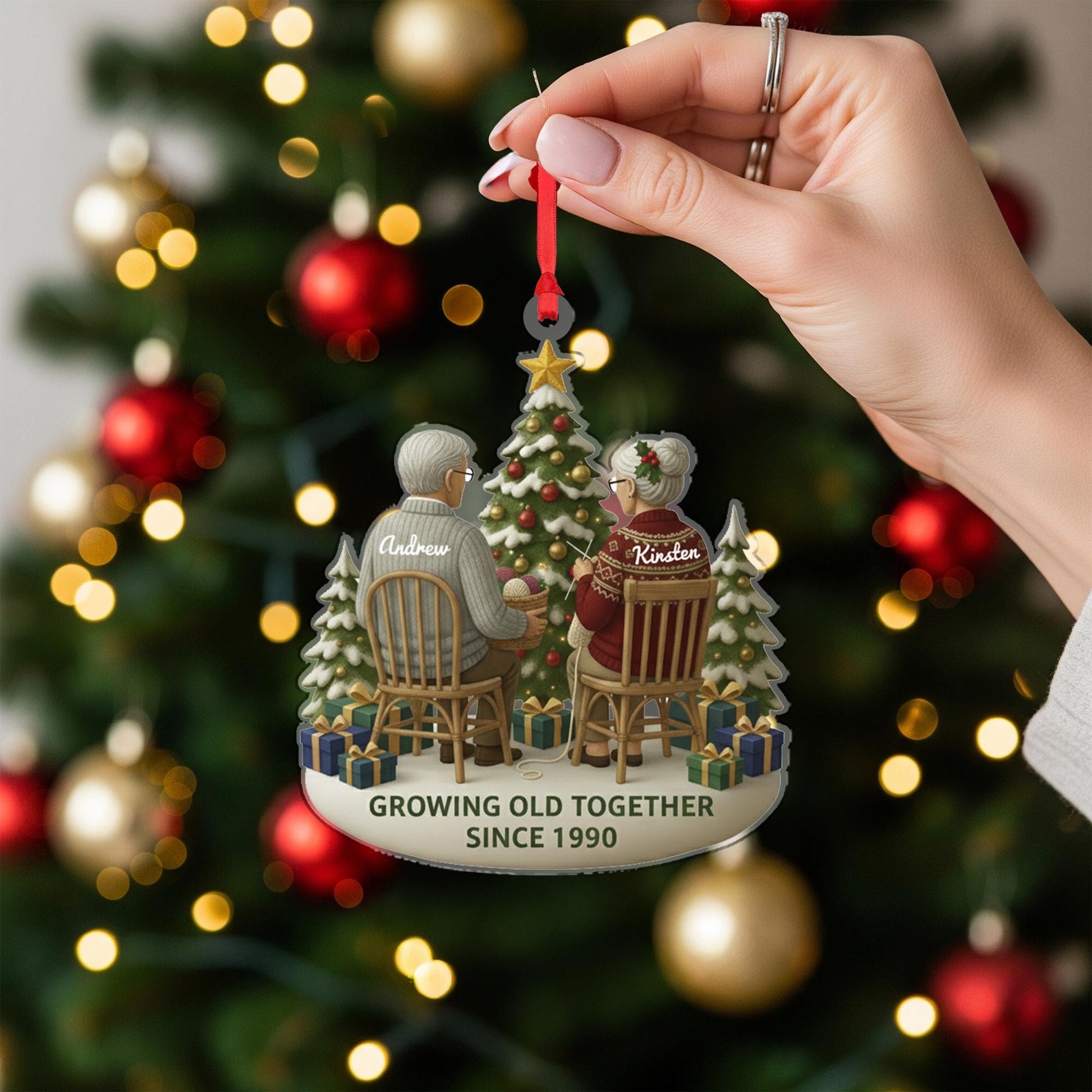 Personalized Couple Ornament – Acrylic Christmas Decoration with Tree and Year Design