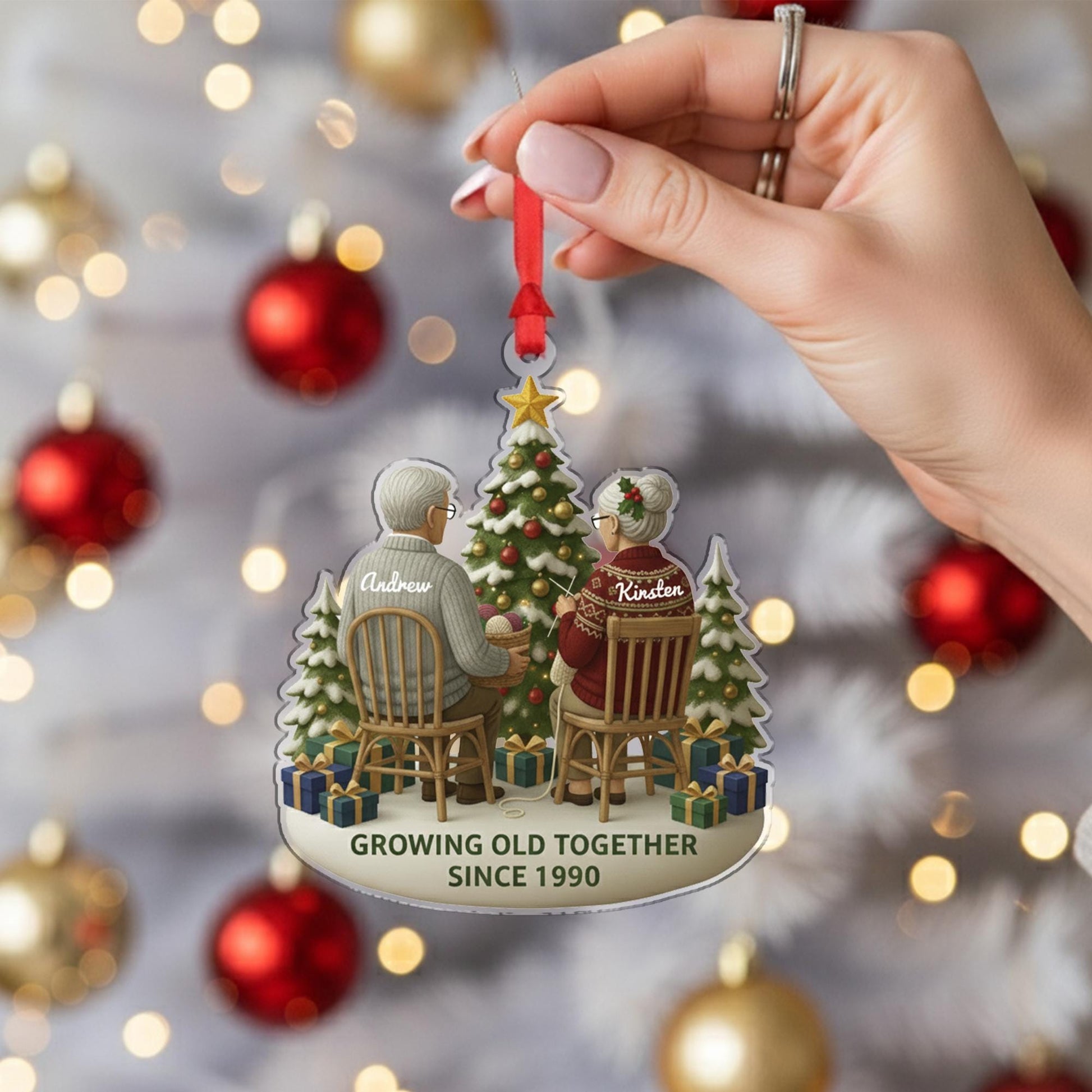 Personalized Couple Ornament – Acrylic Christmas Decoration with Tree and Year Design