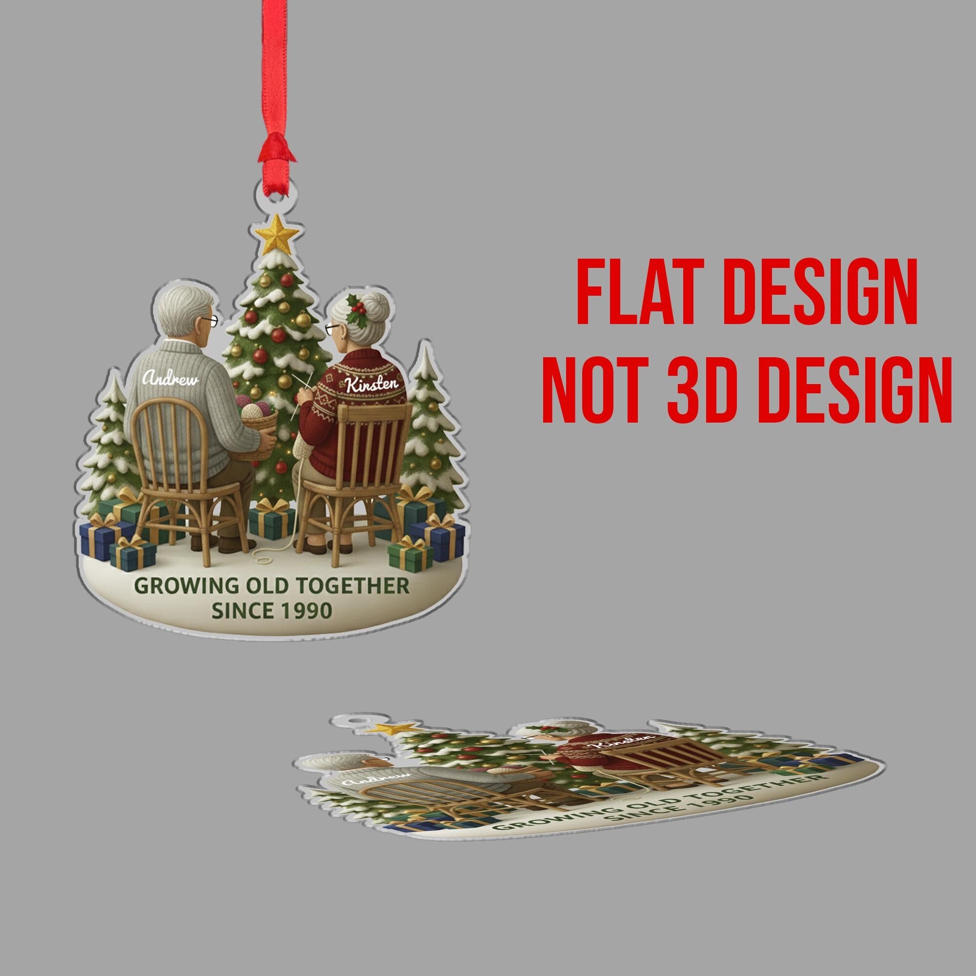 Personalized Couple Ornament – Acrylic Christmas Decoration with Tree and Year Design