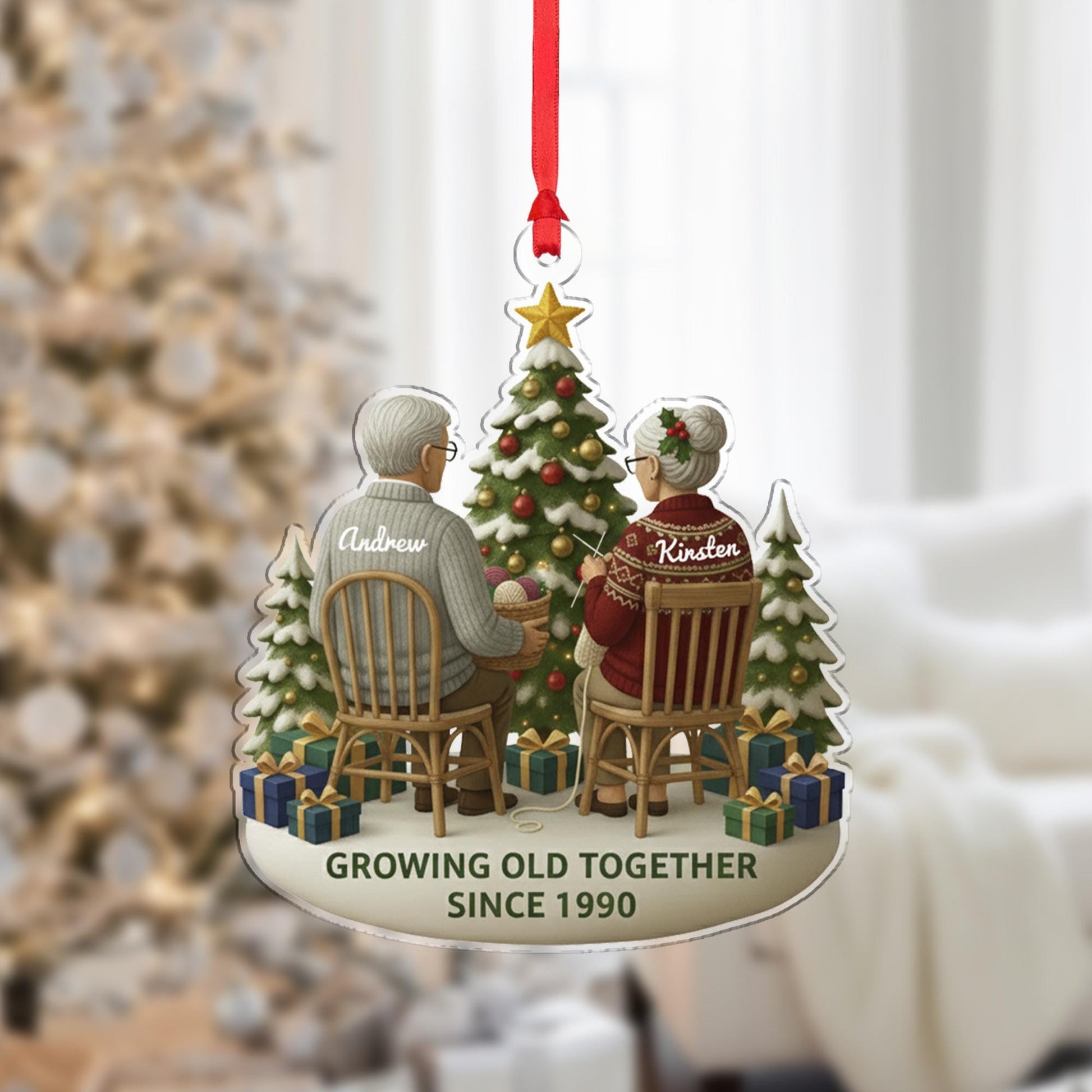 Personalized Couple Ornament – Acrylic Christmas Decoration with Tree and Year Design