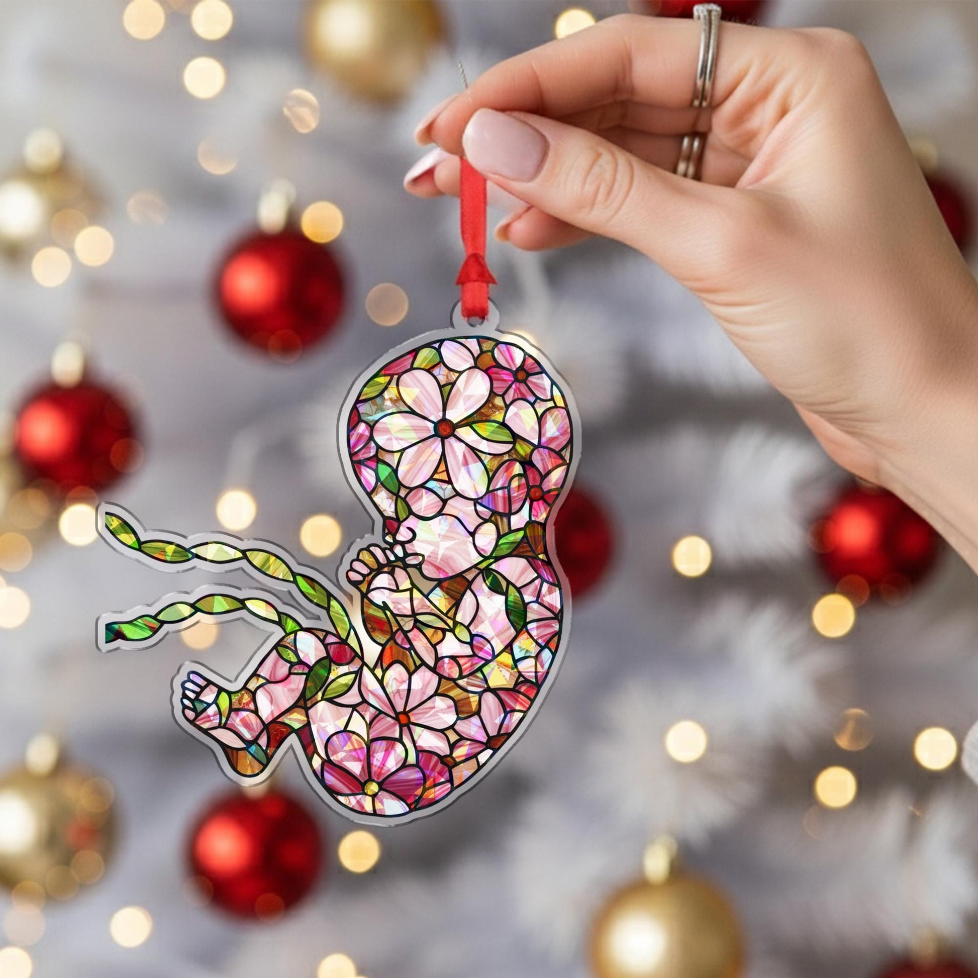 Holographic Floral Fetus Ornament • Baby Keepsake Decor