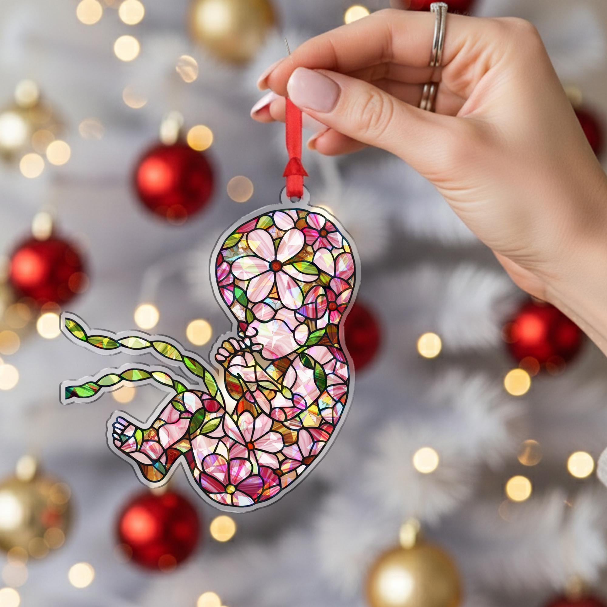 Holographic Floral Fetus Ornament • Baby Keepsake Decor