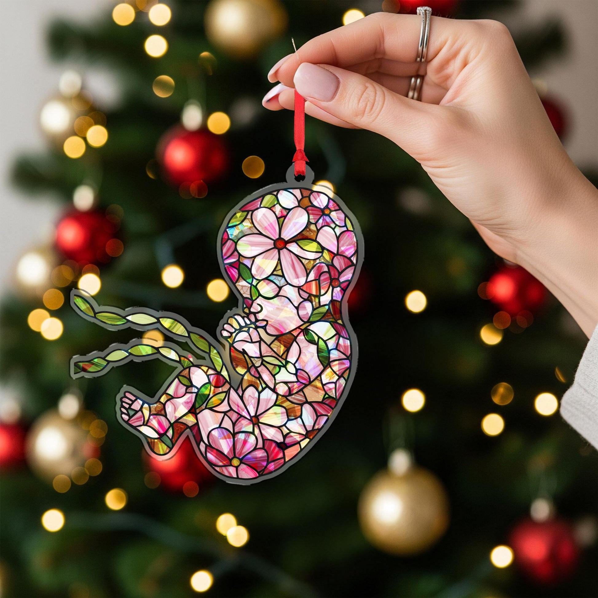 Holographic Floral Fetus Ornament • Baby Keepsake Decor