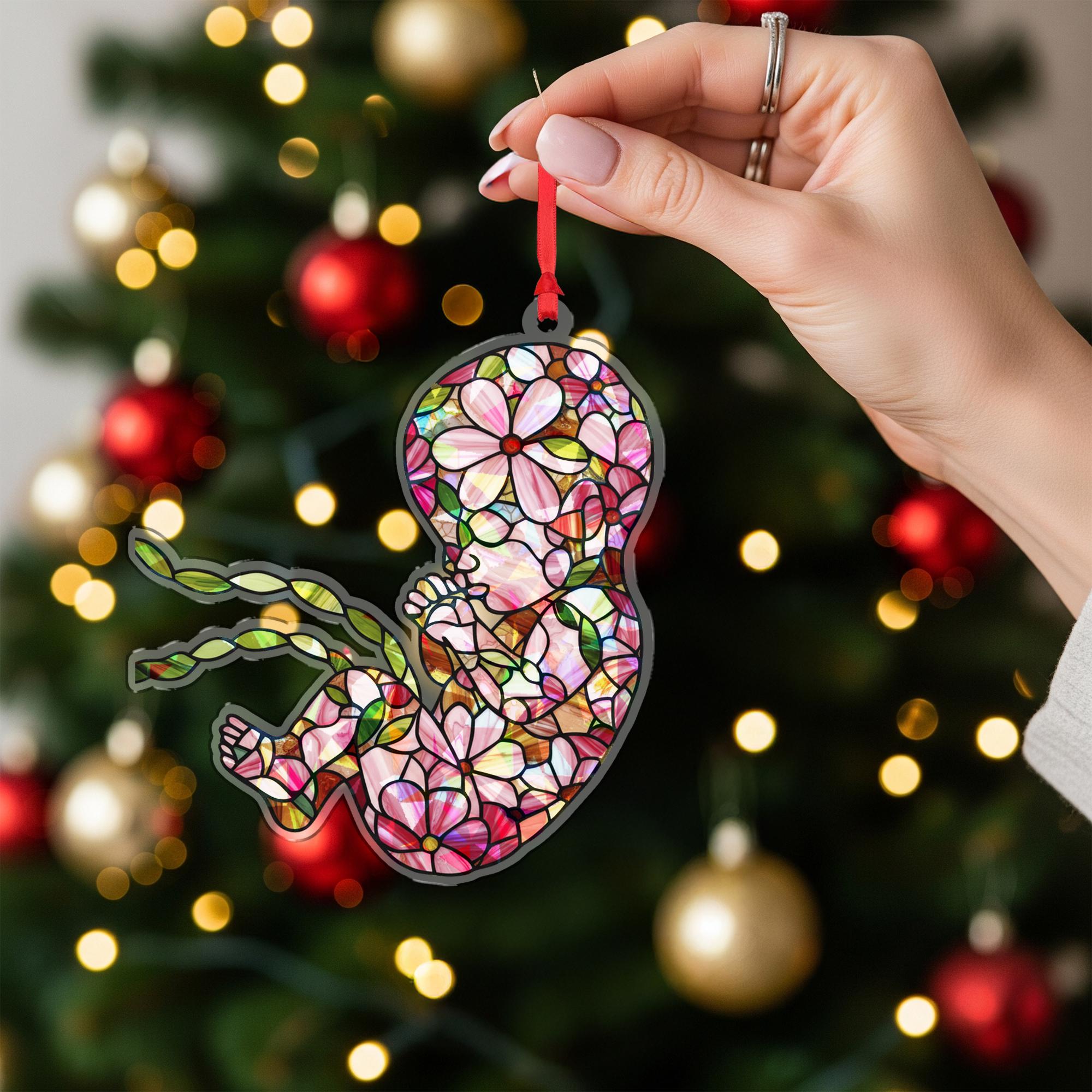 Holographic Floral Fetus Ornament • Baby Keepsake Decor