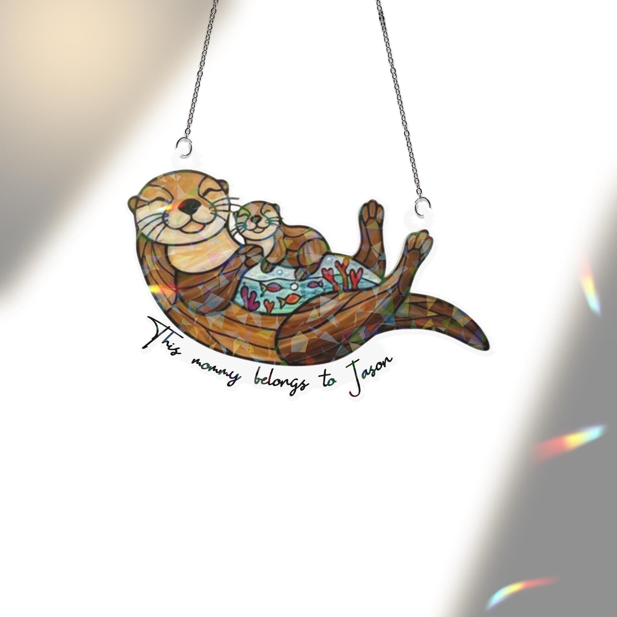 Otter Mom and Baby Holographic Window Hanging, Otter Acrylic Suncatcher