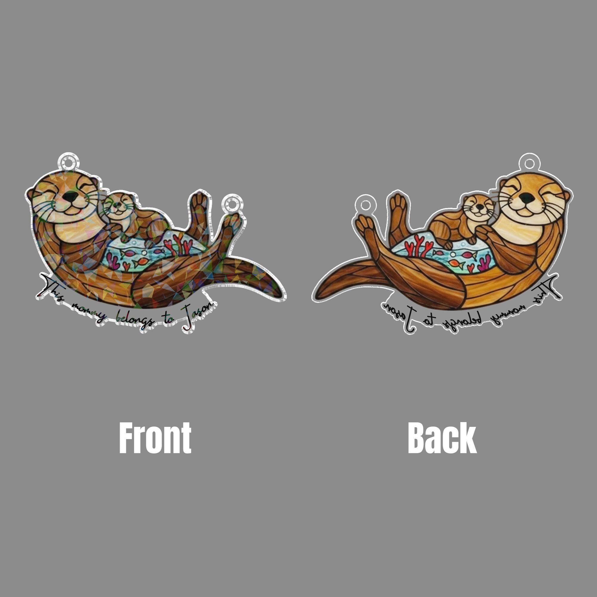 Otter Mom and Baby Holographic Window Hanging, Otter Acrylic Suncatcher