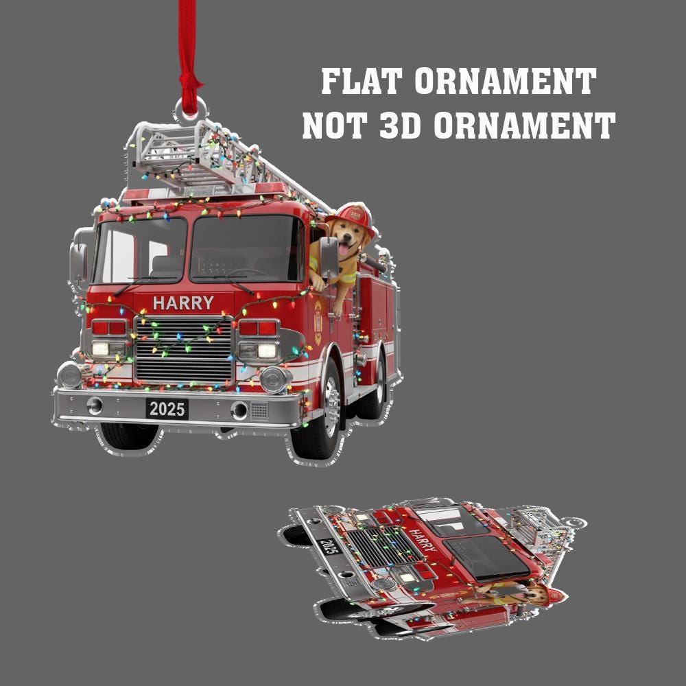 Custom Dog Firefighter Truck Ornament, Personalized Fire Truck Christmas Decoration