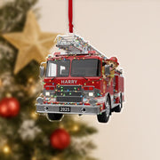 Custom Dog Firefighter Truck Ornament, Personalized Fire Truck Christmas Decoration