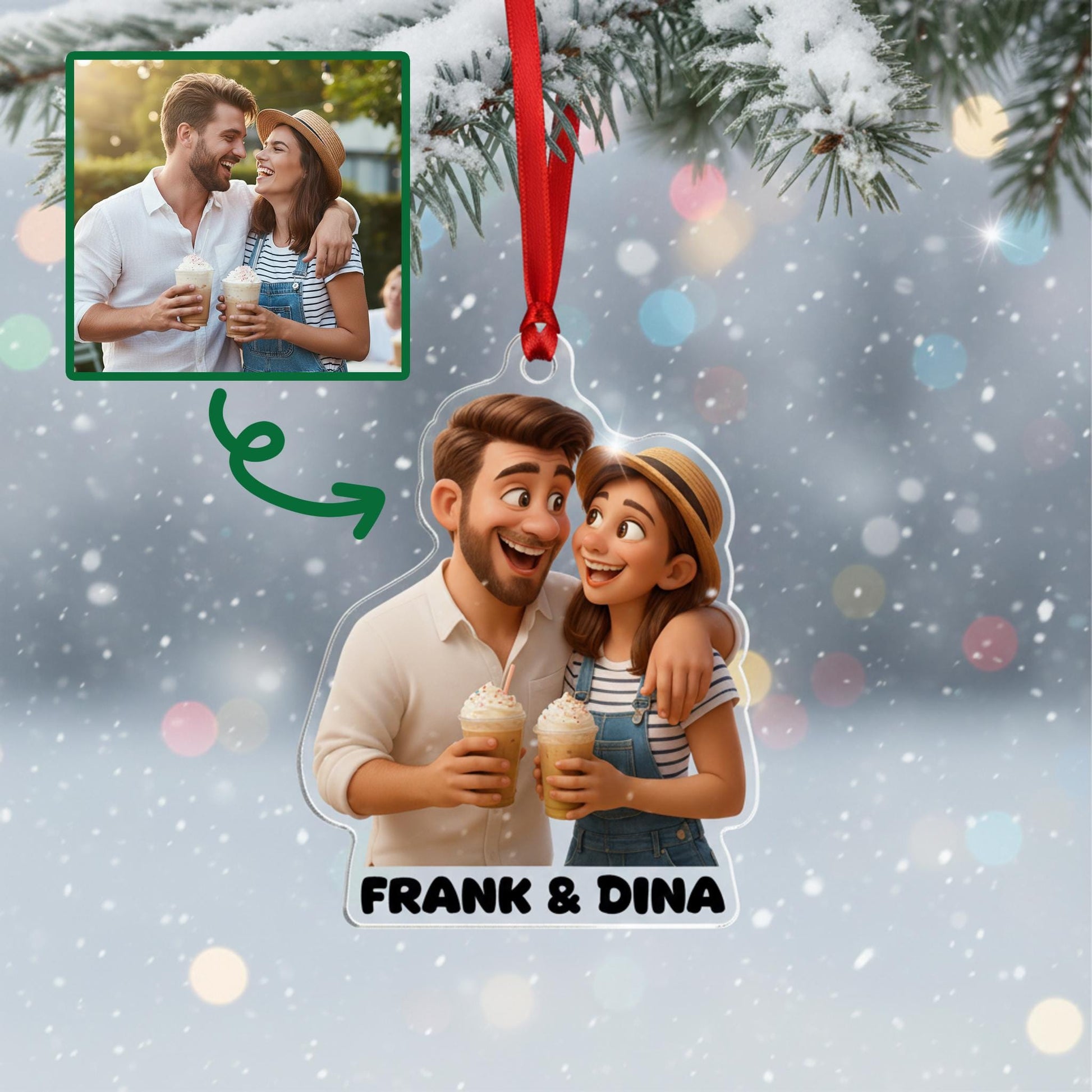 Custom Couple Ornament • Personalized Photo Christmas Decor Gift