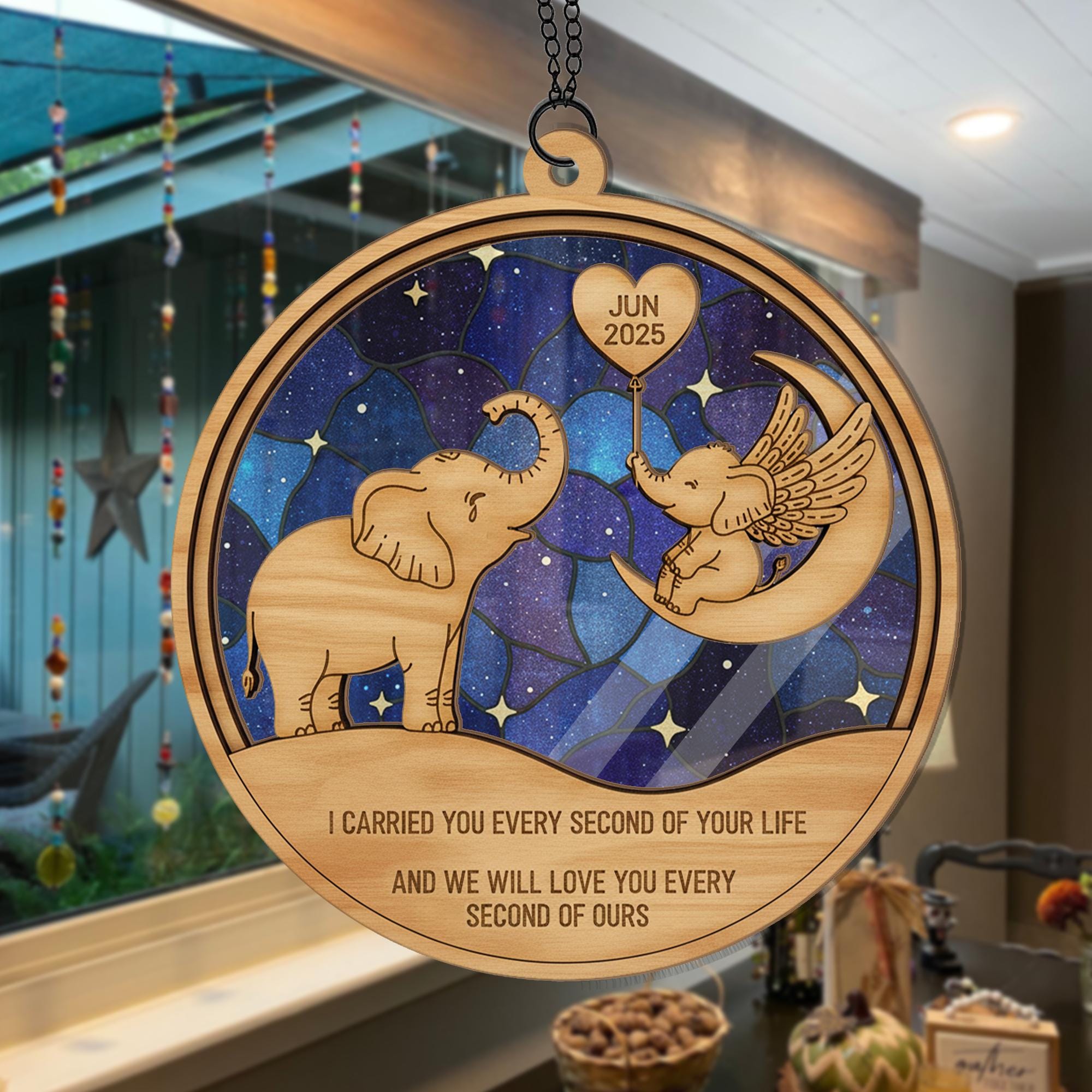 Wood and Acrylic Elephant Suncatcher Ornament – Baby Loss Memorial Design, Personalized Date, Angel Wings, Window or Tree Decoration image 3