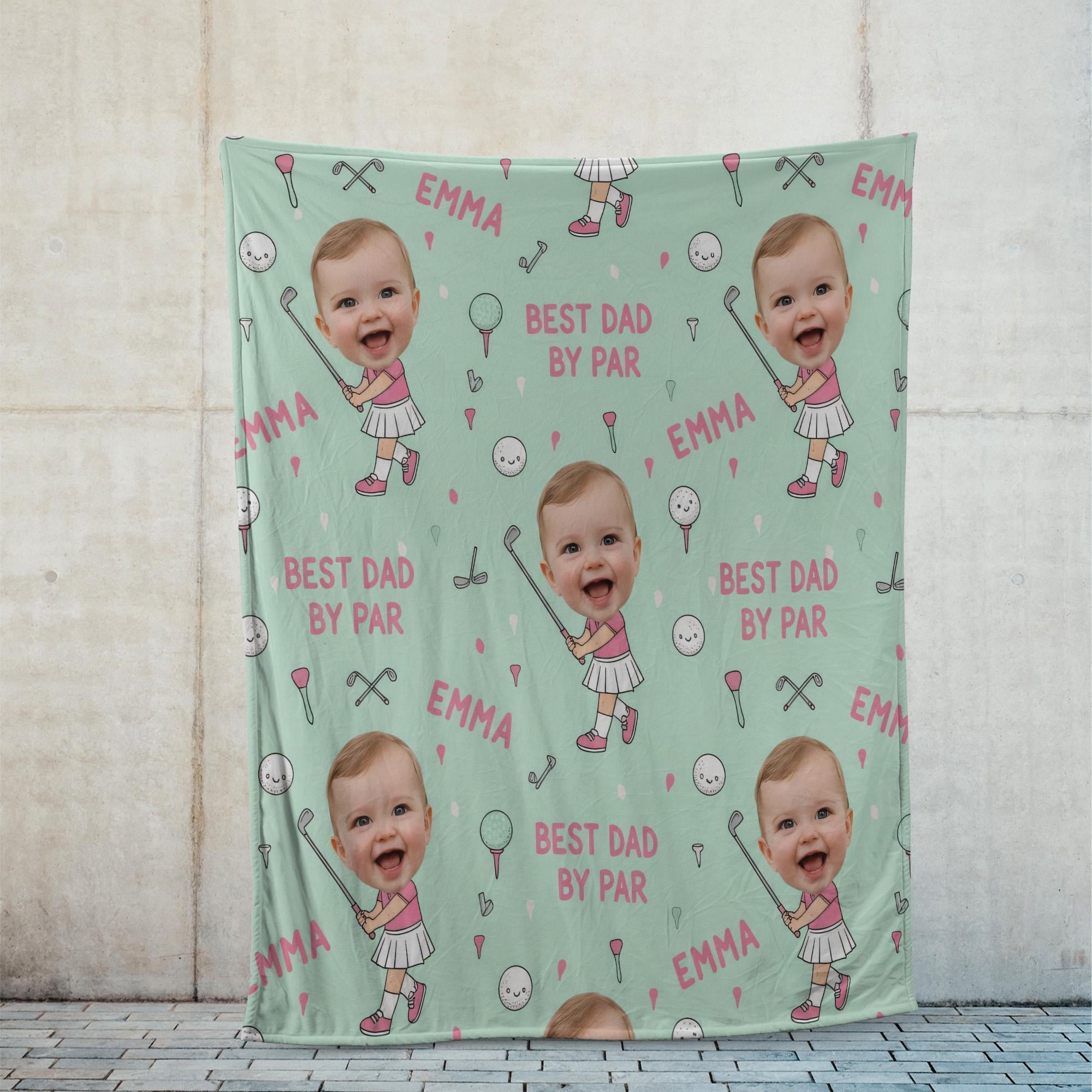 Personalized Baby Face Blanket for Dad: Golf Theme Throw image 3