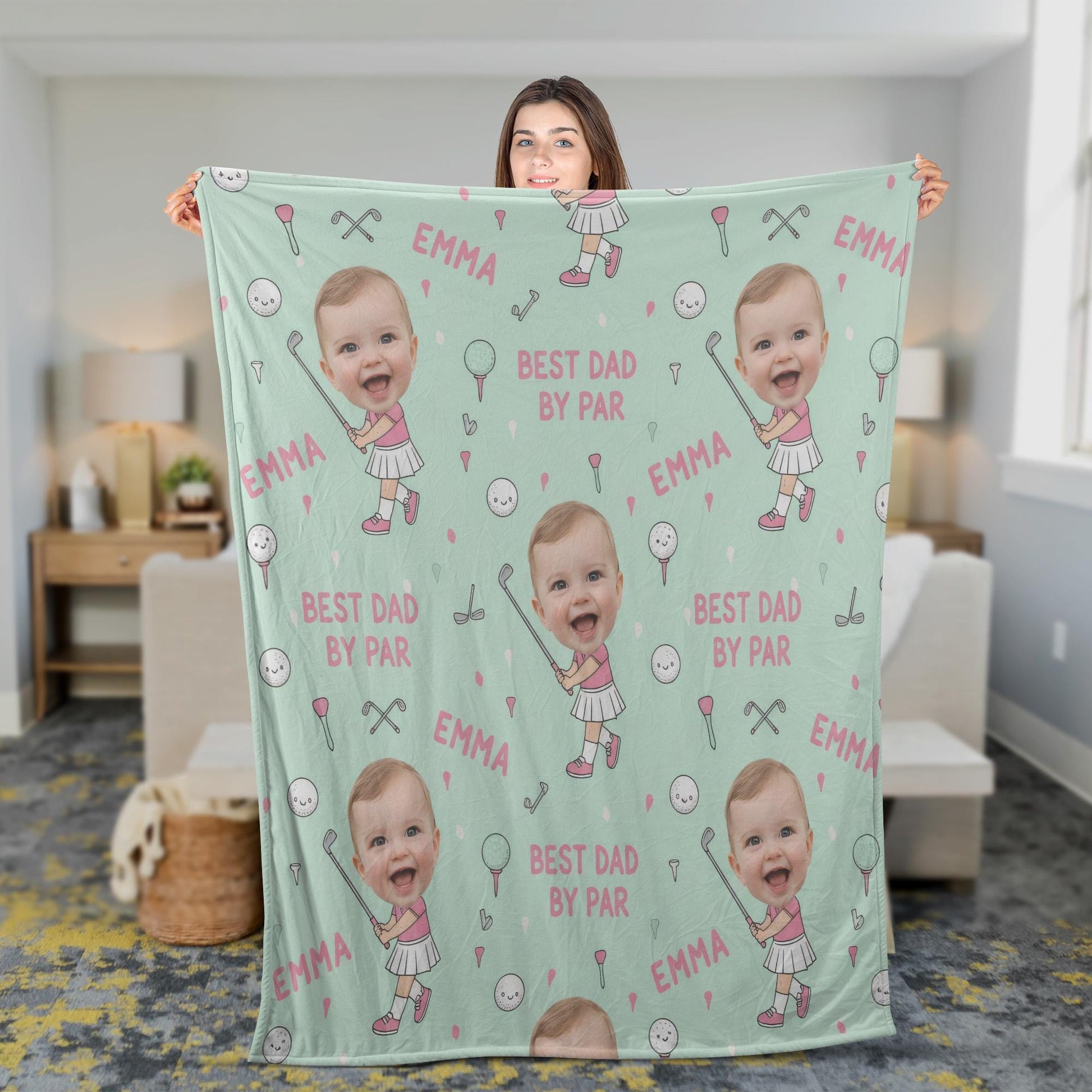 Personalized Baby Face Blanket for Dad: Golf Theme Throw image 4