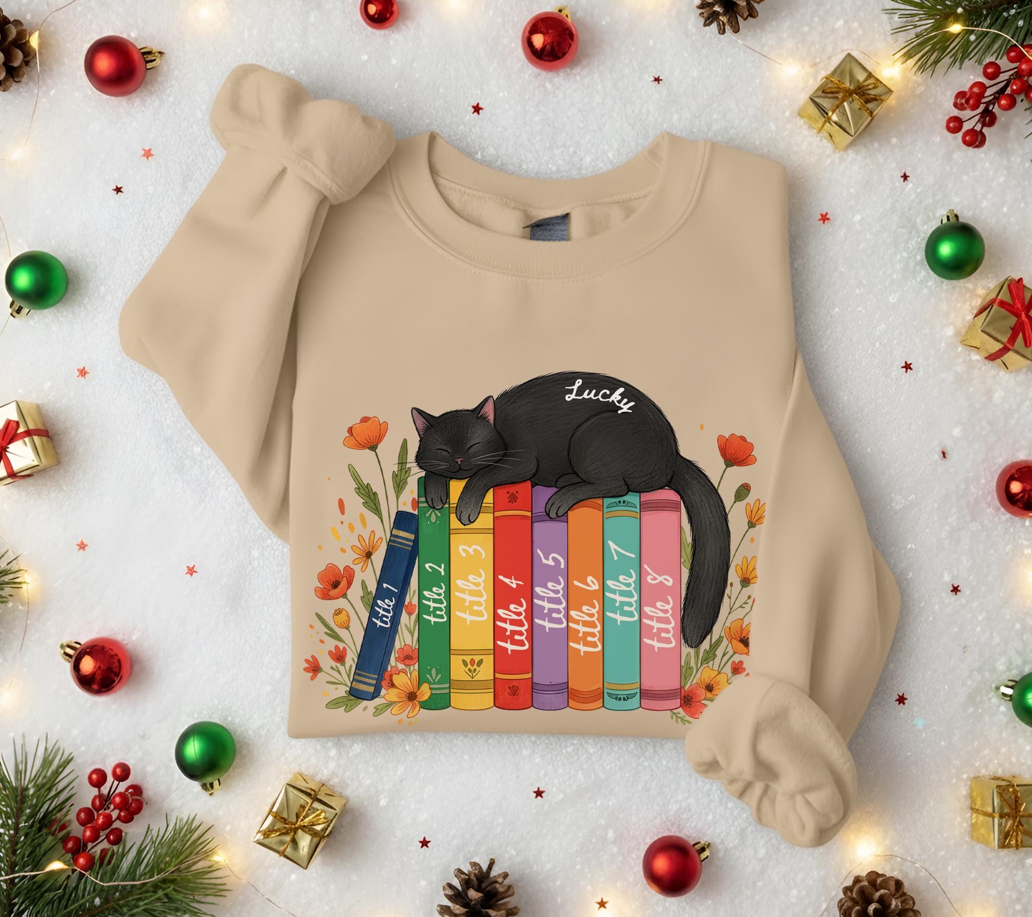 Custom Cat and Books Sweatshirt: Reading Lover Pullover, Personalized Literary Apparel