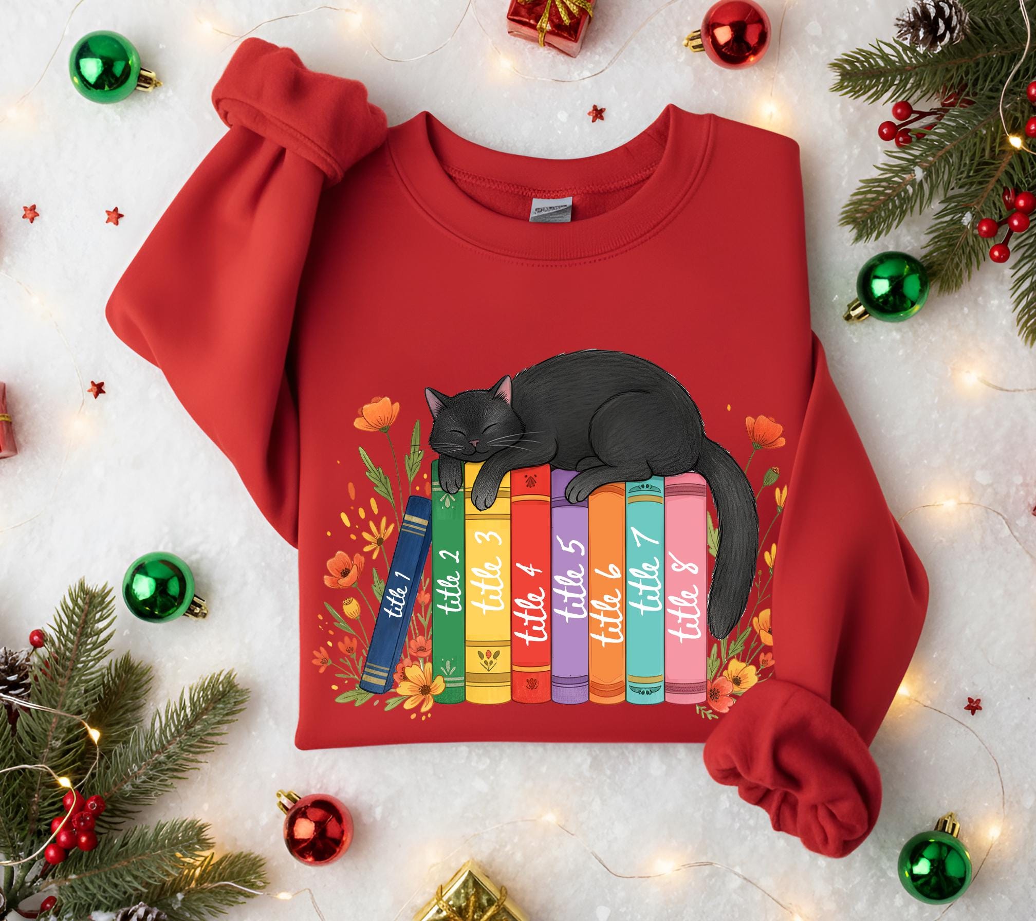 Custom Cat and Books Sweatshirt: Reading Lover Pullover, Personalized Literary Apparel