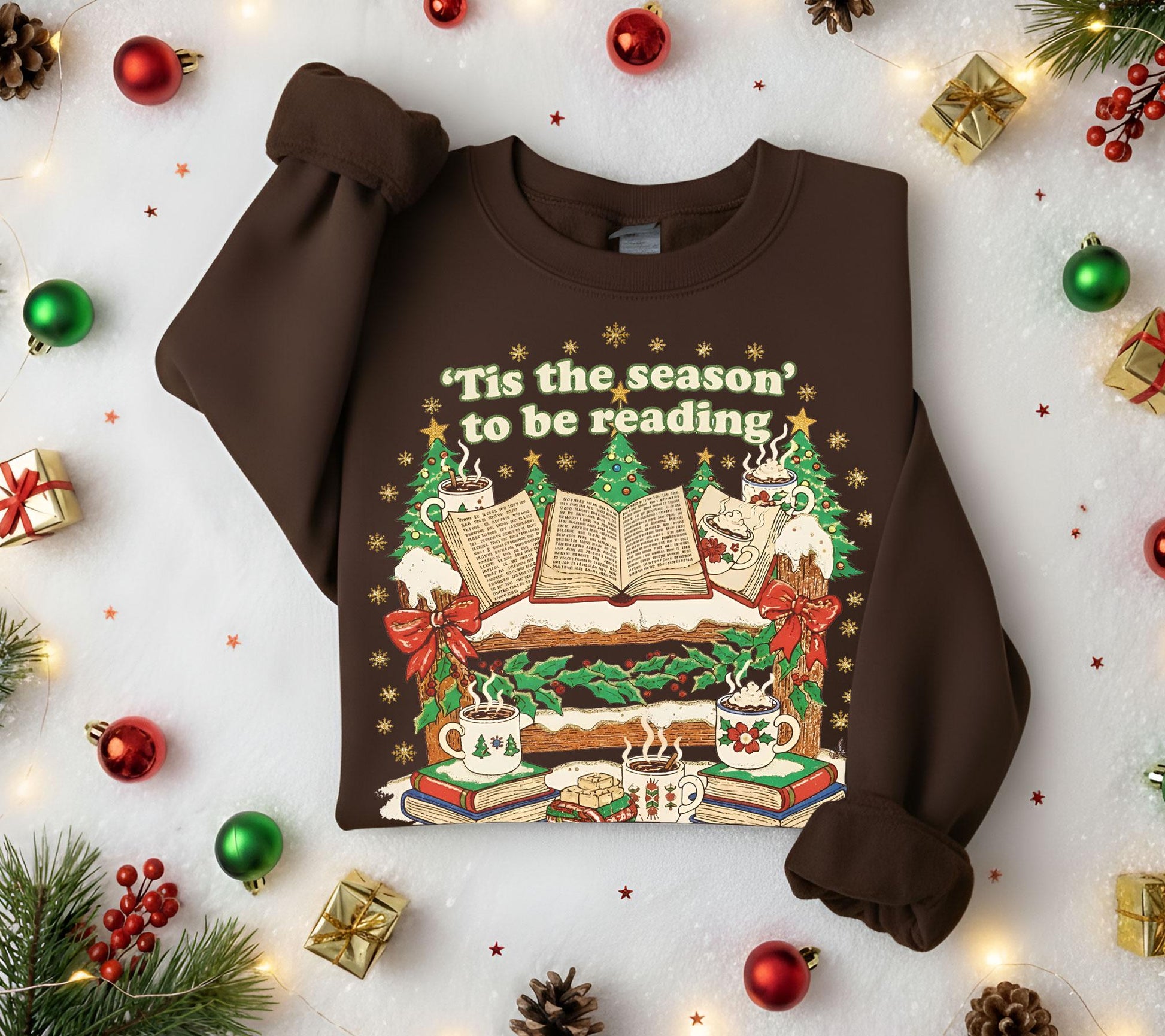 Christmas Reading Sweatshirt: Cat & Book Holiday Pullover