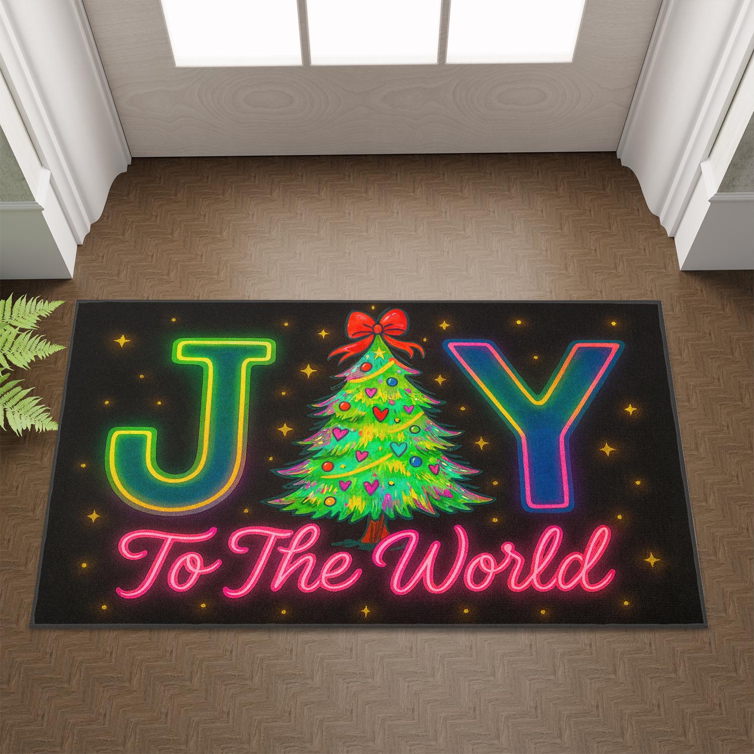 Neon Christmas Tree Doormat: Joy To The World Holiday Decor