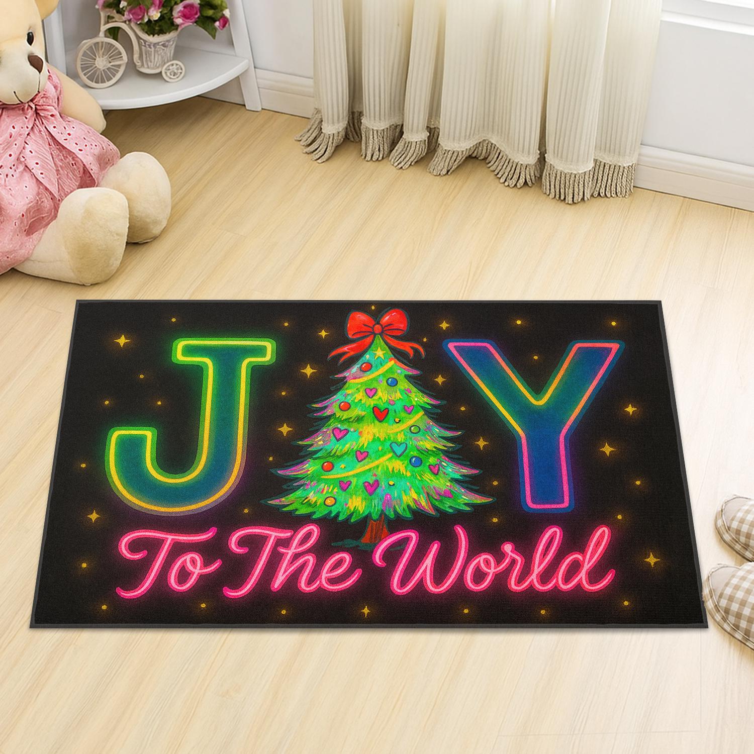 Neon Christmas Tree Doormat: Joy To The World Holiday Decor