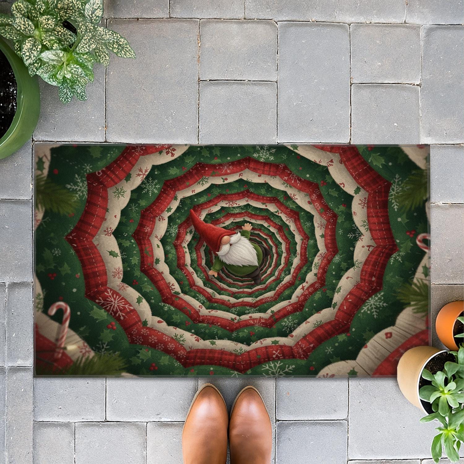 Christmas Doormat – Gnome Tunnel Design, Non-Slip Back, Indoor Outdoor Holiday Mat