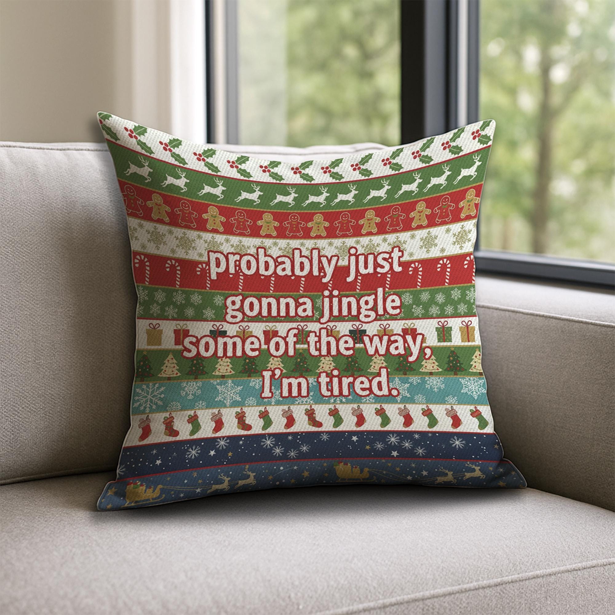 Christmas Throw Pillow – Funny Holiday Quote Cushion with Festive Pattern Design