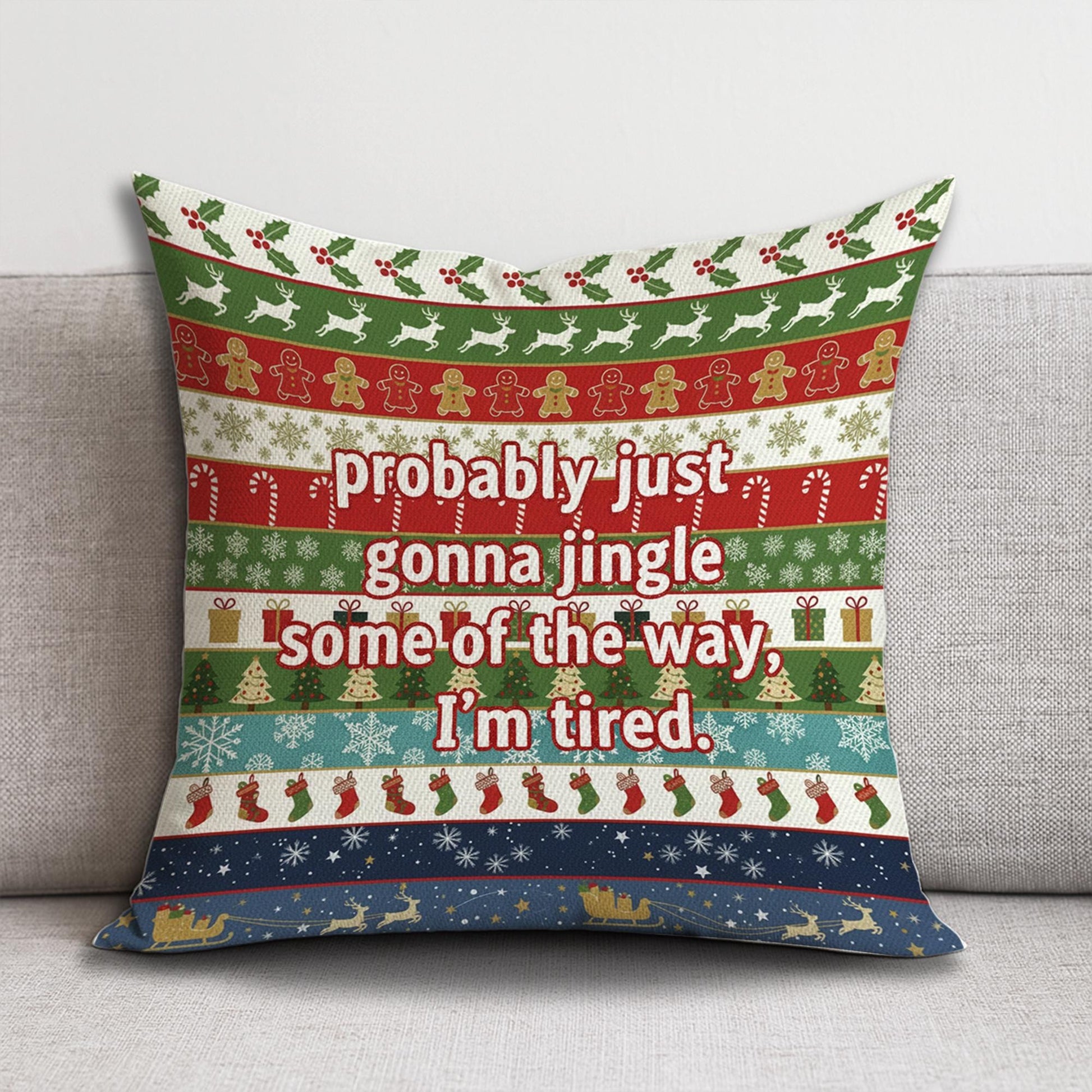 Christmas Throw Pillow – Funny Holiday Quote Cushion with Festive Pattern Design