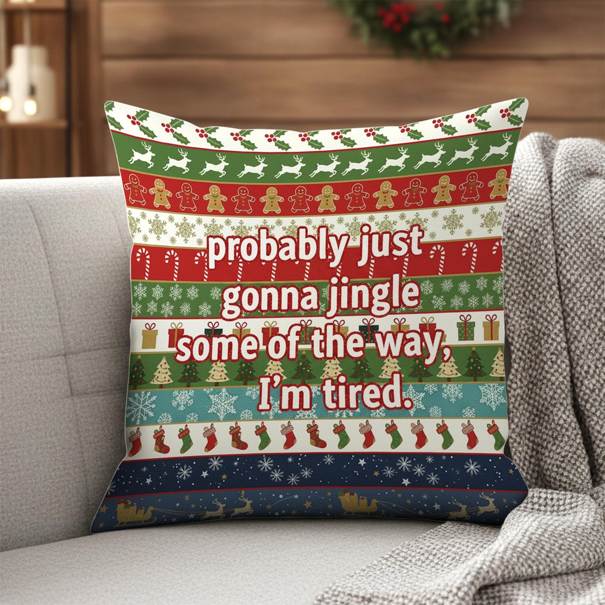 Christmas Throw Pillow – Funny Holiday Quote Cushion with Festive Pattern Design