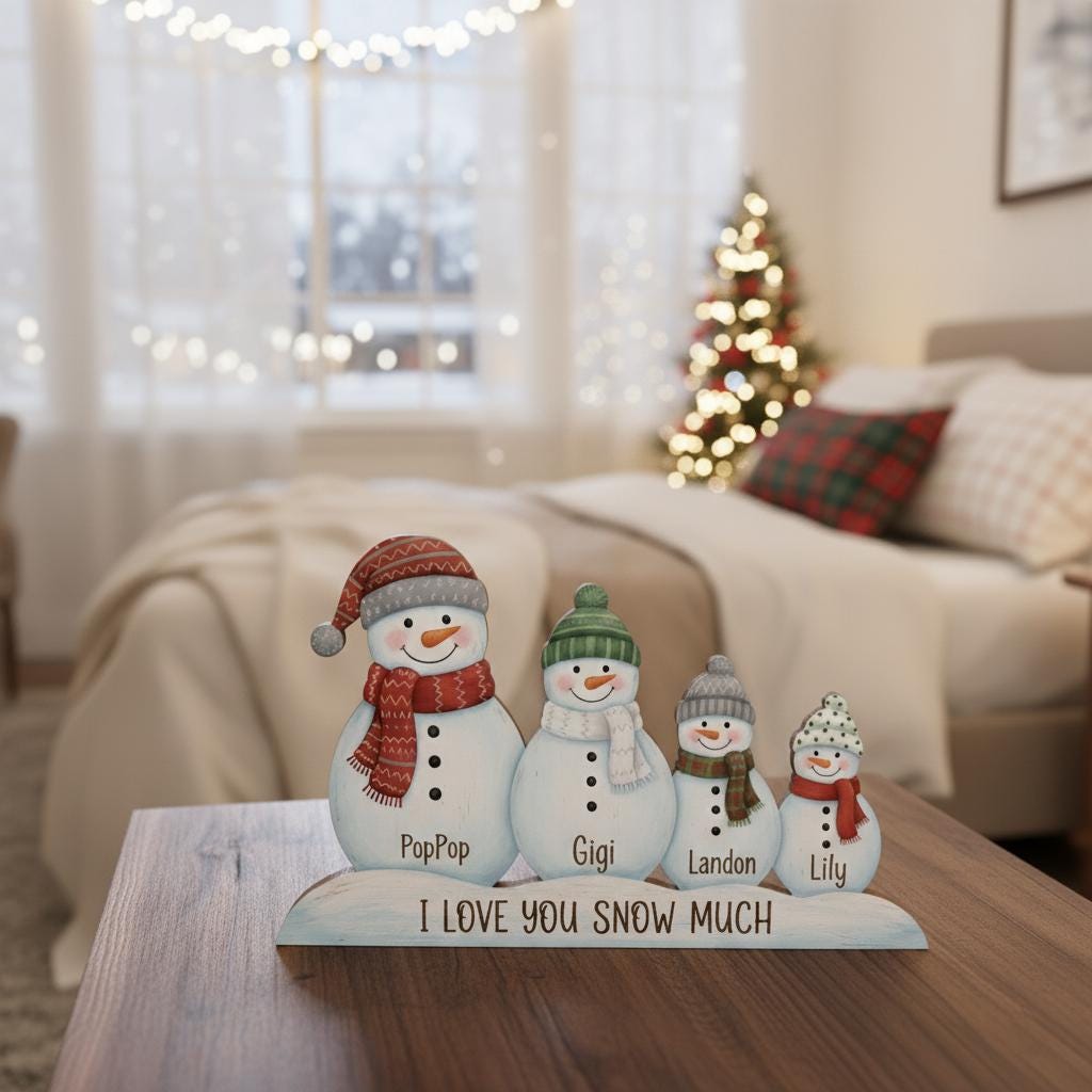 Personalized Snowman Family Wooden Block – Custom Name Christmas Decoration