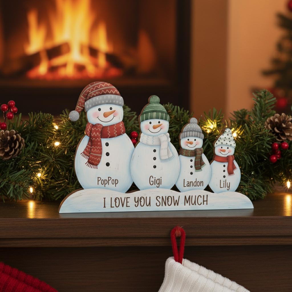 Personalized Snowman Family Wooden Block – Custom Name Christmas Decoration