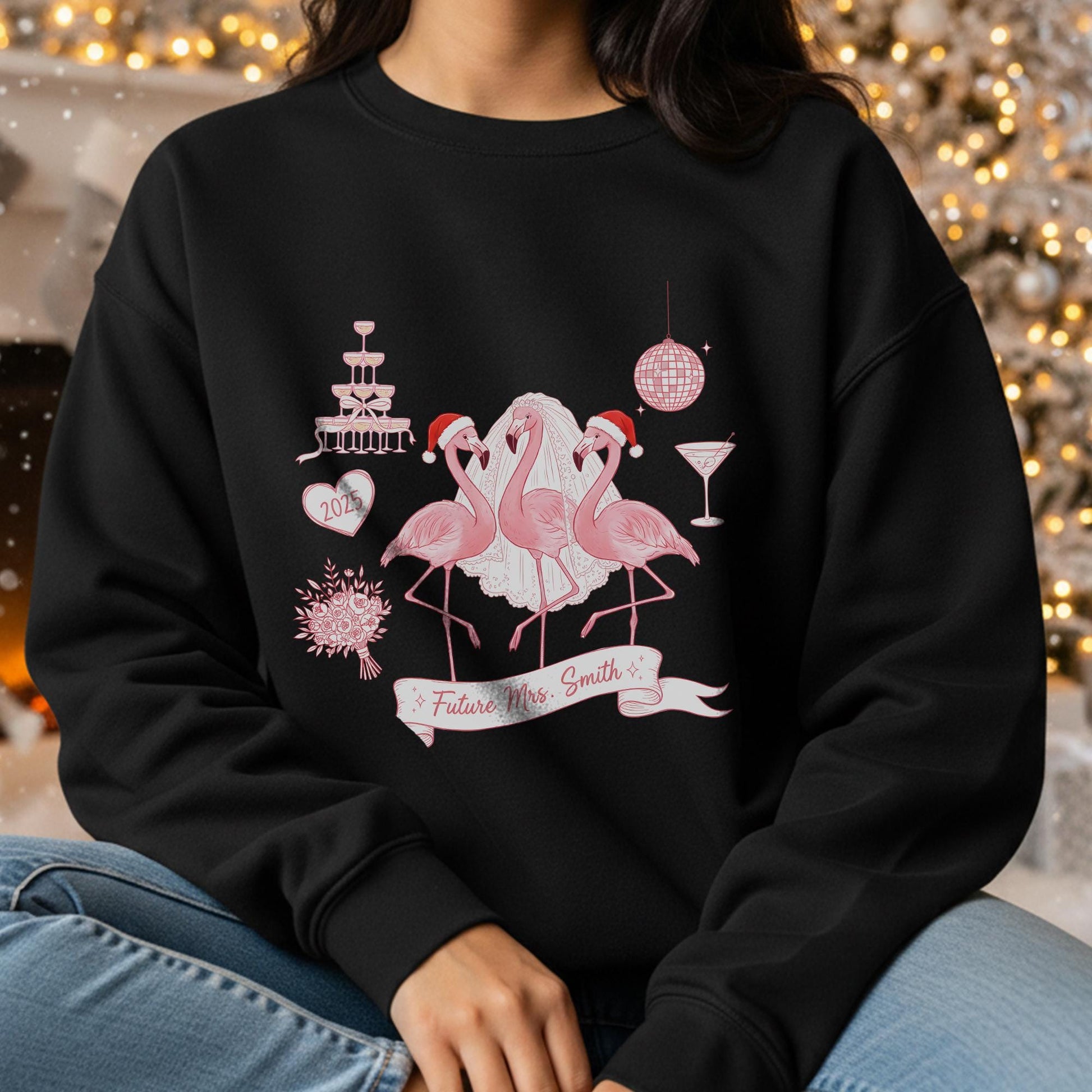 Bride Flamingo Sweatshirt – Personalized Future Mrs. Shirt, Bachelorette Party Flamingo Crewneck, Wedding Engagement Pullover