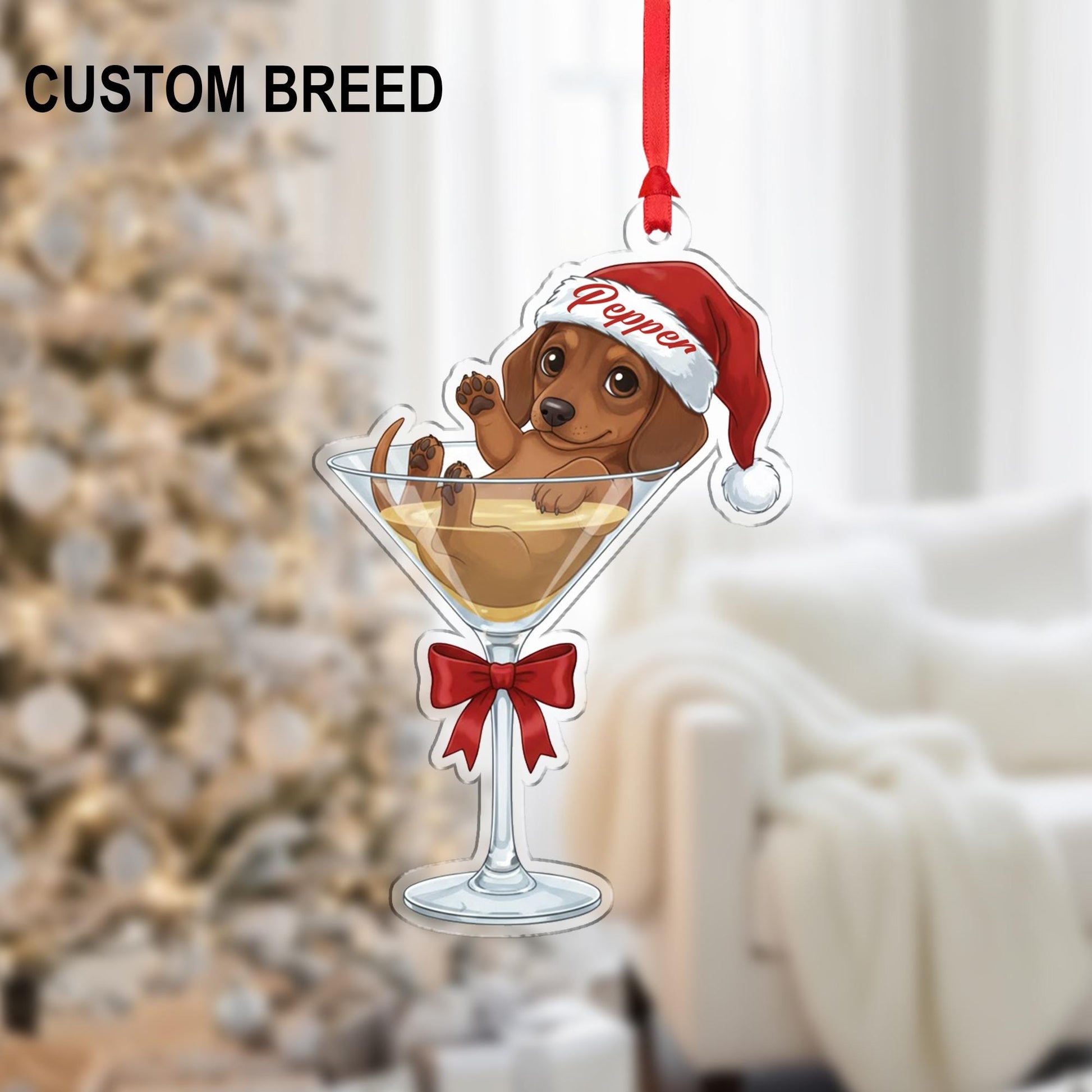 Personalized Dog Ornament – Dachshund in Glass Decoration, Personalized Name, Christmas Dog Ornament