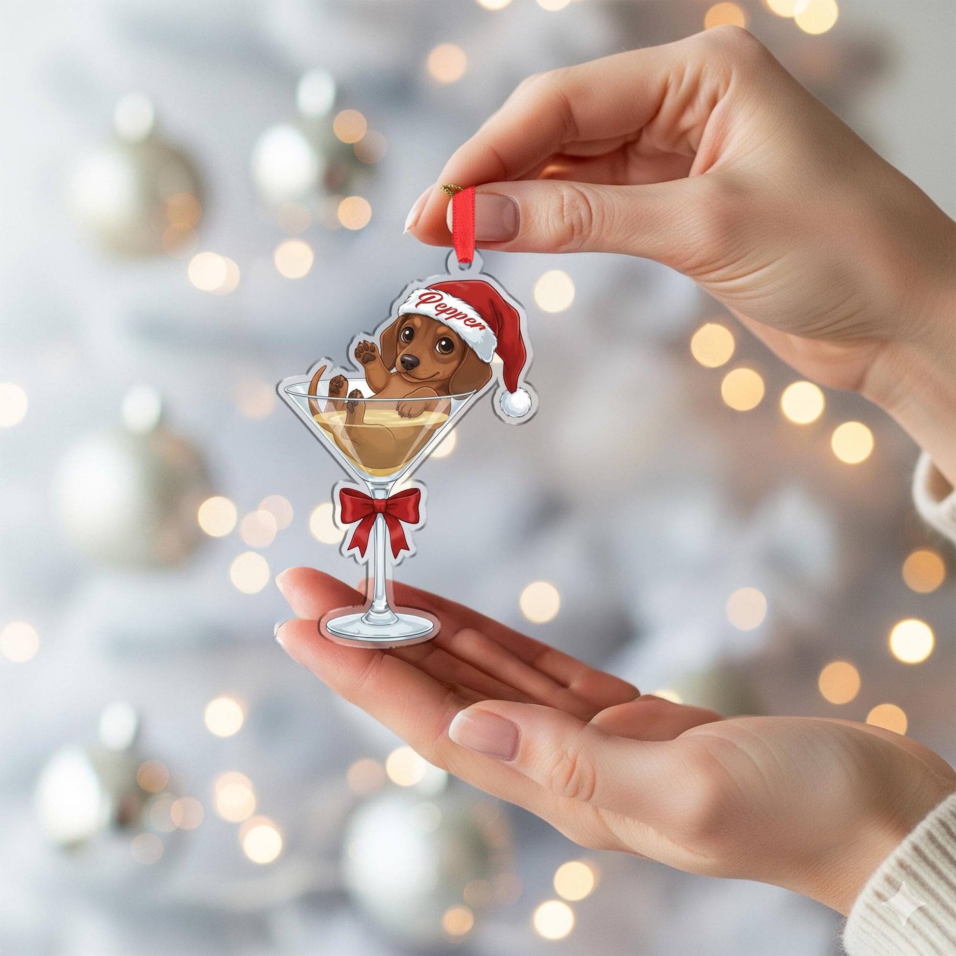 Personalized Dog Ornament – Dachshund in Glass Decoration, Personalized Name, Christmas Dog Ornament