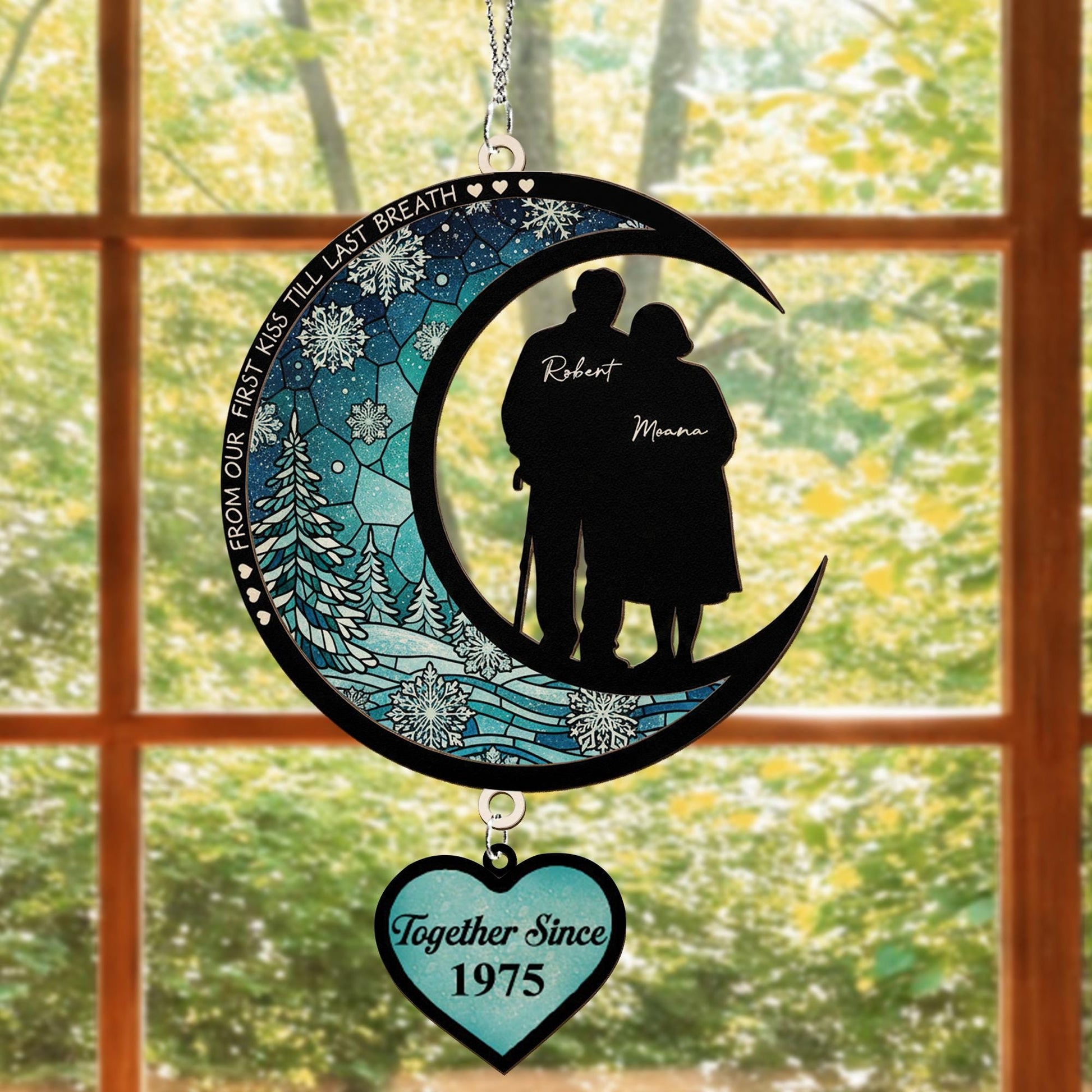 Personalized Couple Anniversary Ornament with Heart Charm — Engraved Date Keepsake