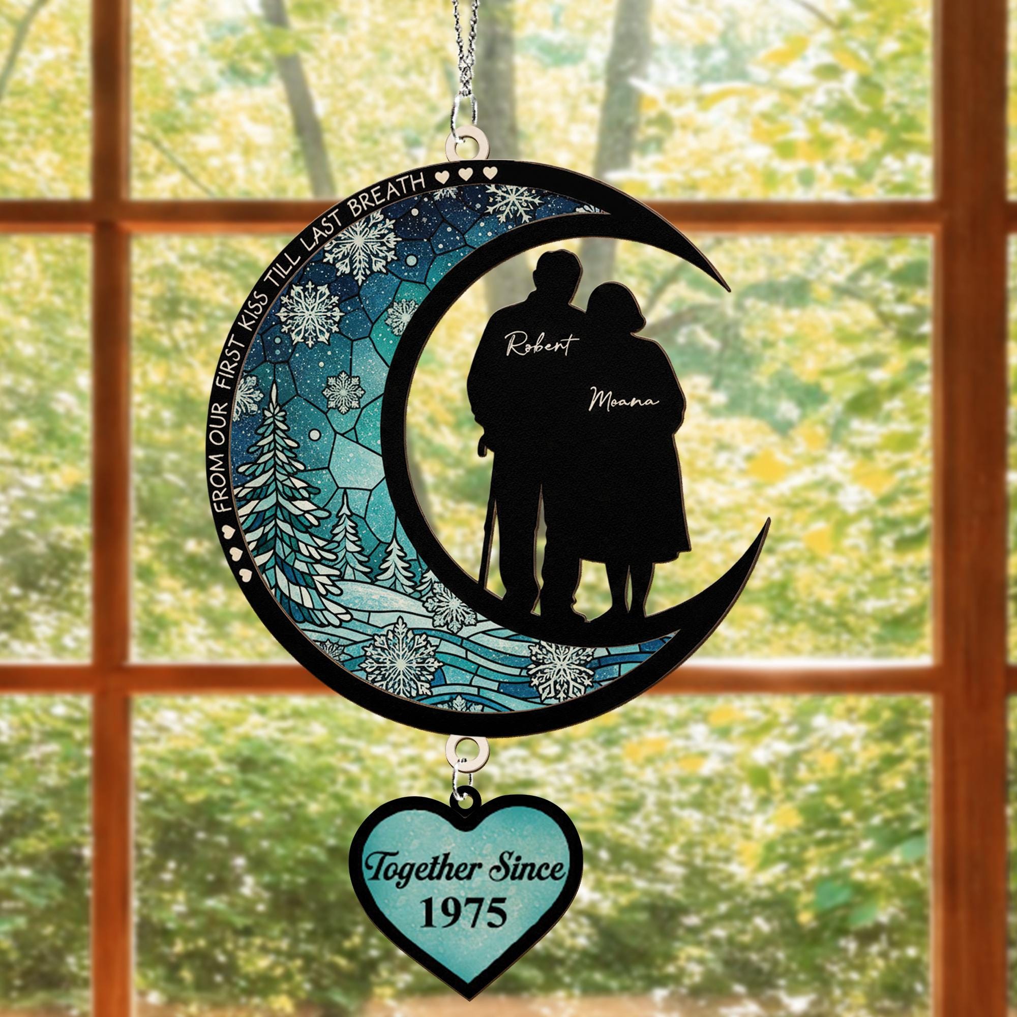 Personalized Couple Anniversary Ornament with Heart Charm — Engraved Date Keepsake