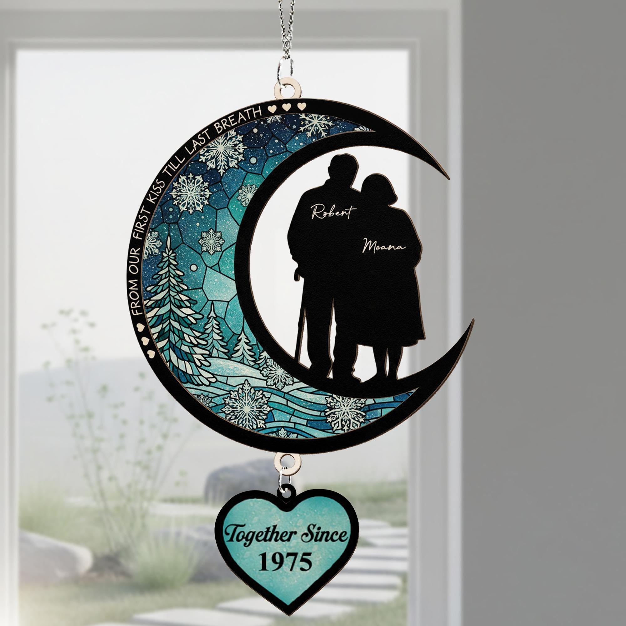 Personalized Couple Anniversary Ornament with Heart Charm — Engraved Date Keepsake
