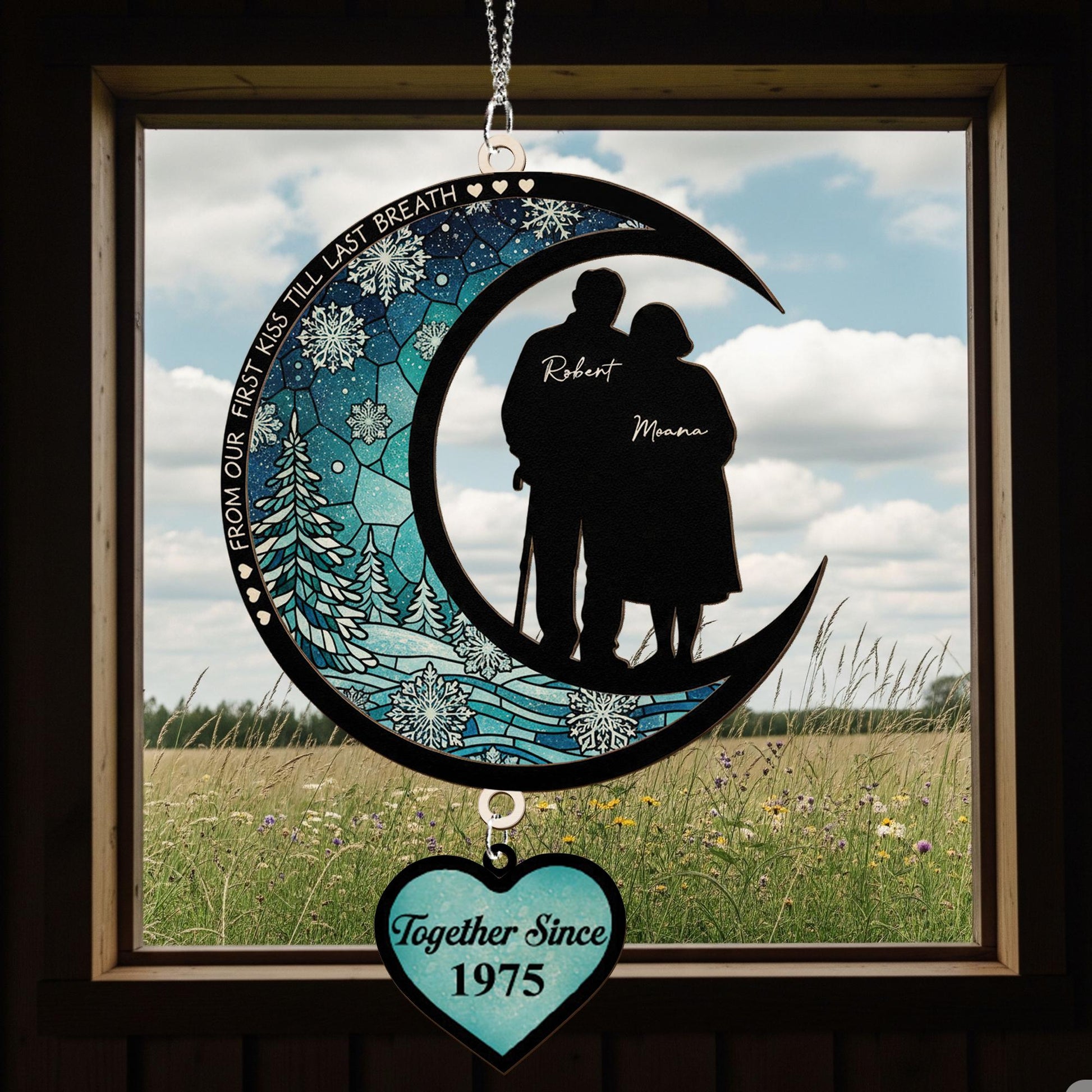 Personalized Couple Anniversary Ornament with Heart Charm — Engraved Date Keepsake