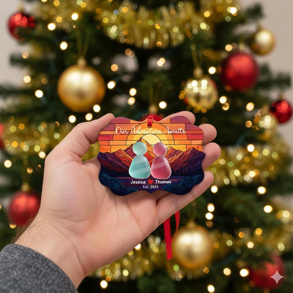 Personalized Couple's Adventure Ornament: Custom Names & Year Benelux Christmas Gift