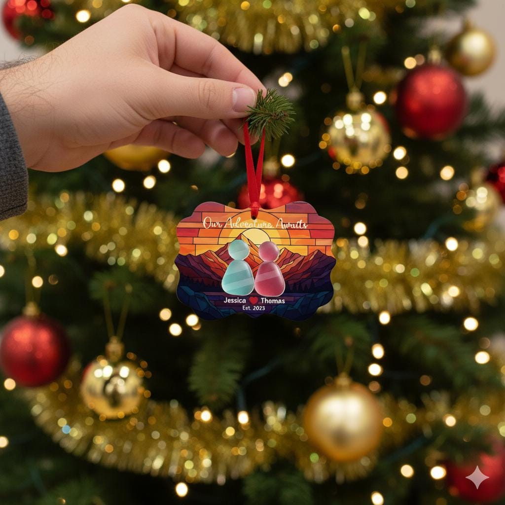 Personalized Couple's Adventure Ornament: Custom Names & Year Benelux Christmas Gift
