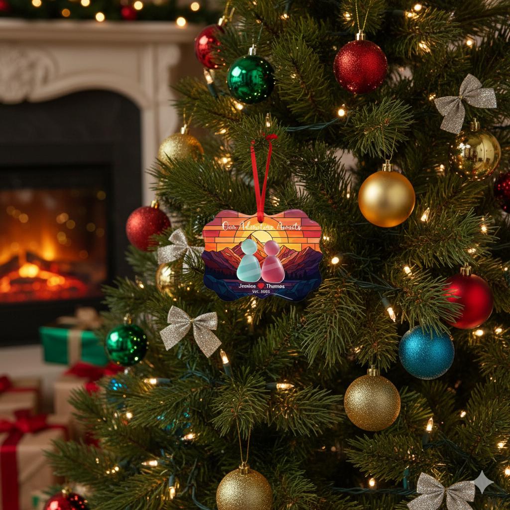 Personalized Couple's Adventure Ornament: Custom Names & Year Benelux Christmas Gift