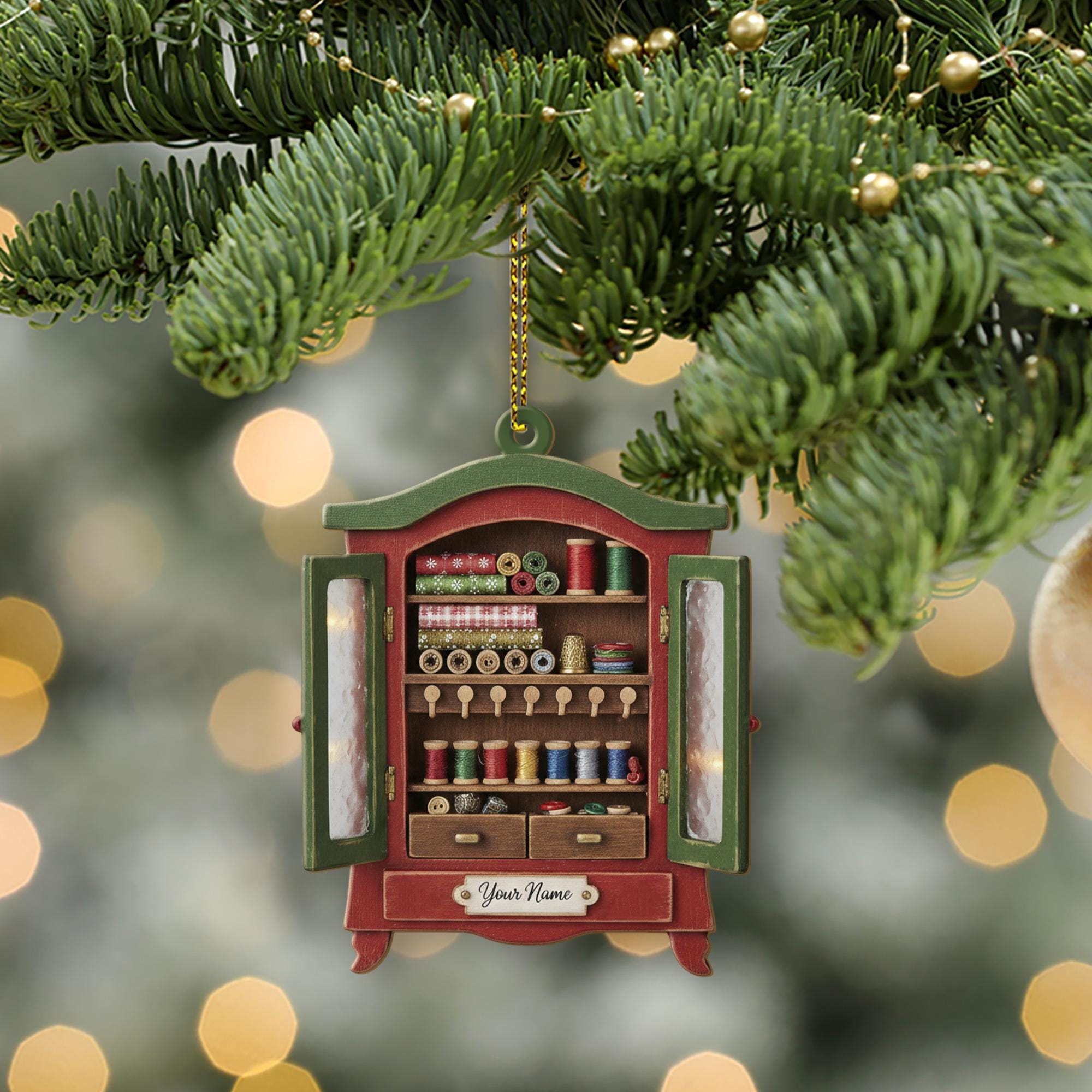 Personalized Sewing Cabinet Ornament - Quilting Gift, Seamstress Christmas Decor