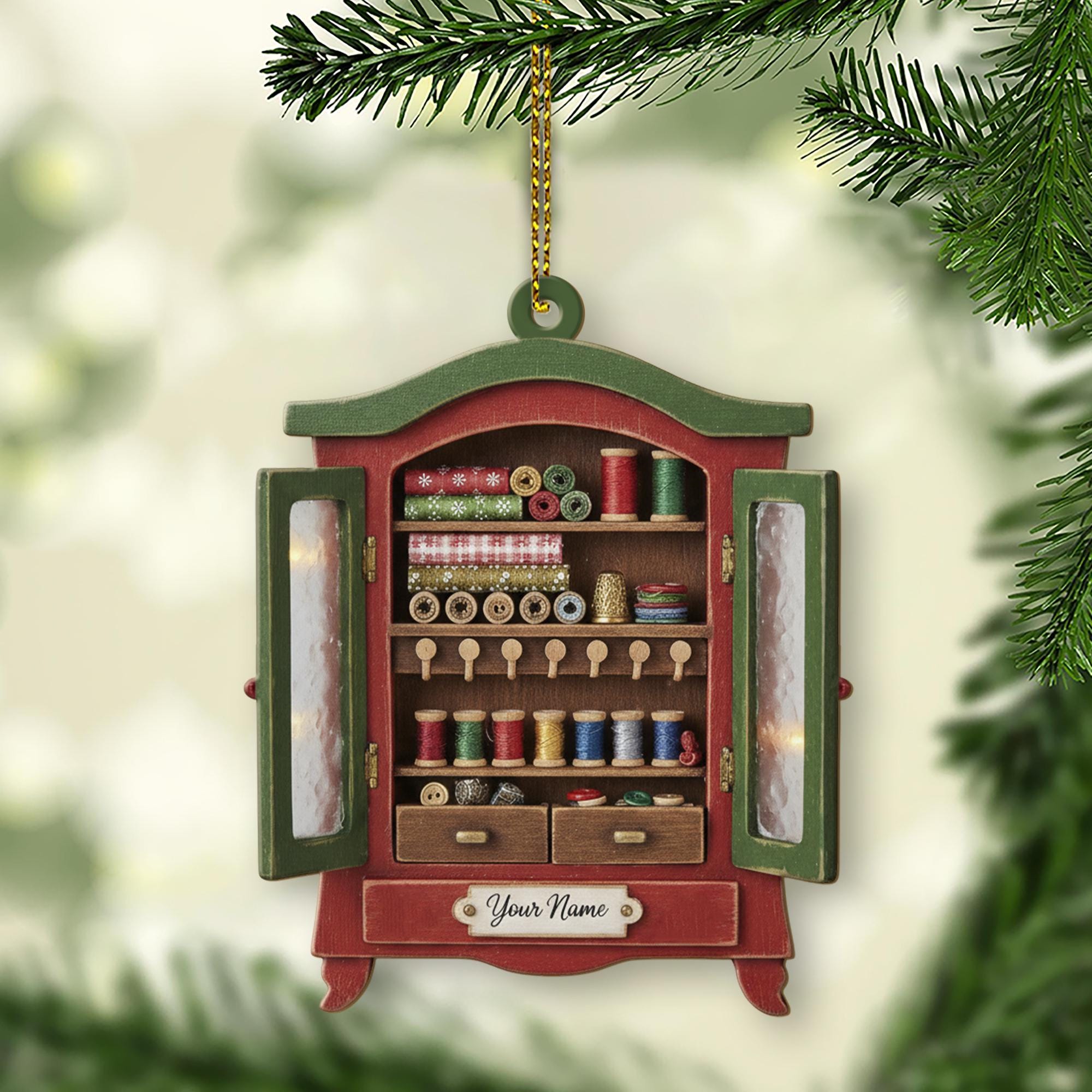 Personalized Sewing Cabinet Ornament - Quilting Gift, Seamstress Christmas Decor
