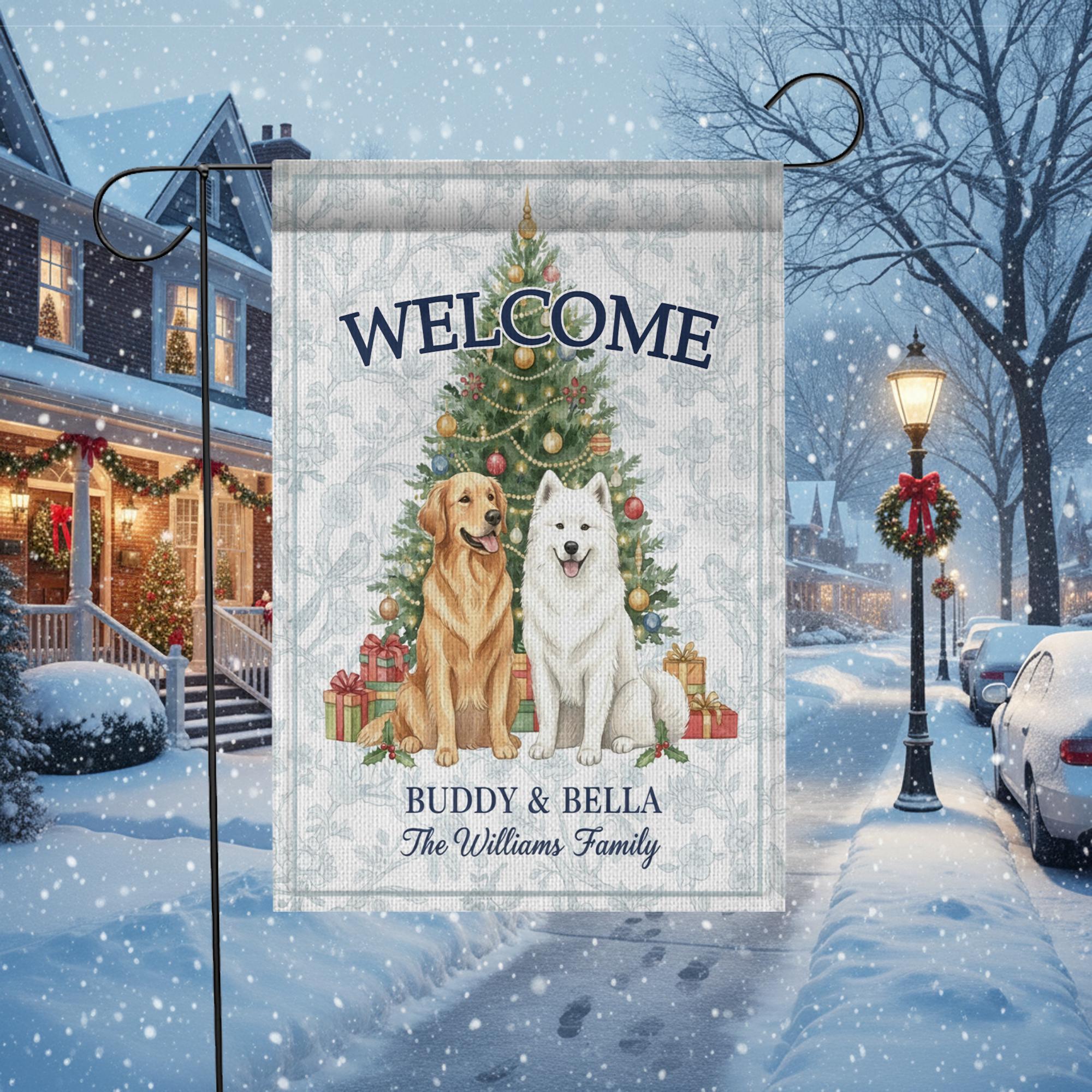 Personalized Pet Garden Flag — Christmas Welcome Yard Banner