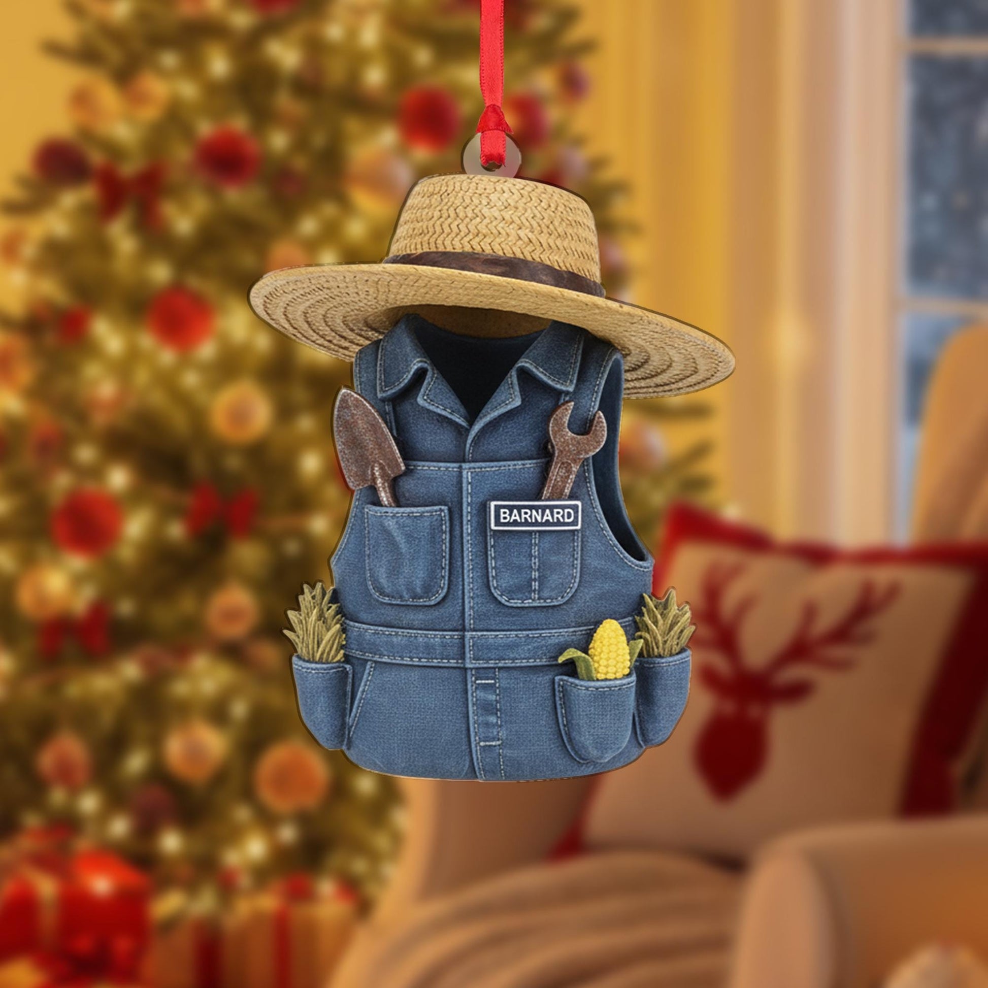 Personalized Farmer Overalls Ornament - Gardener Gift, Farm Life Christmas Decor
