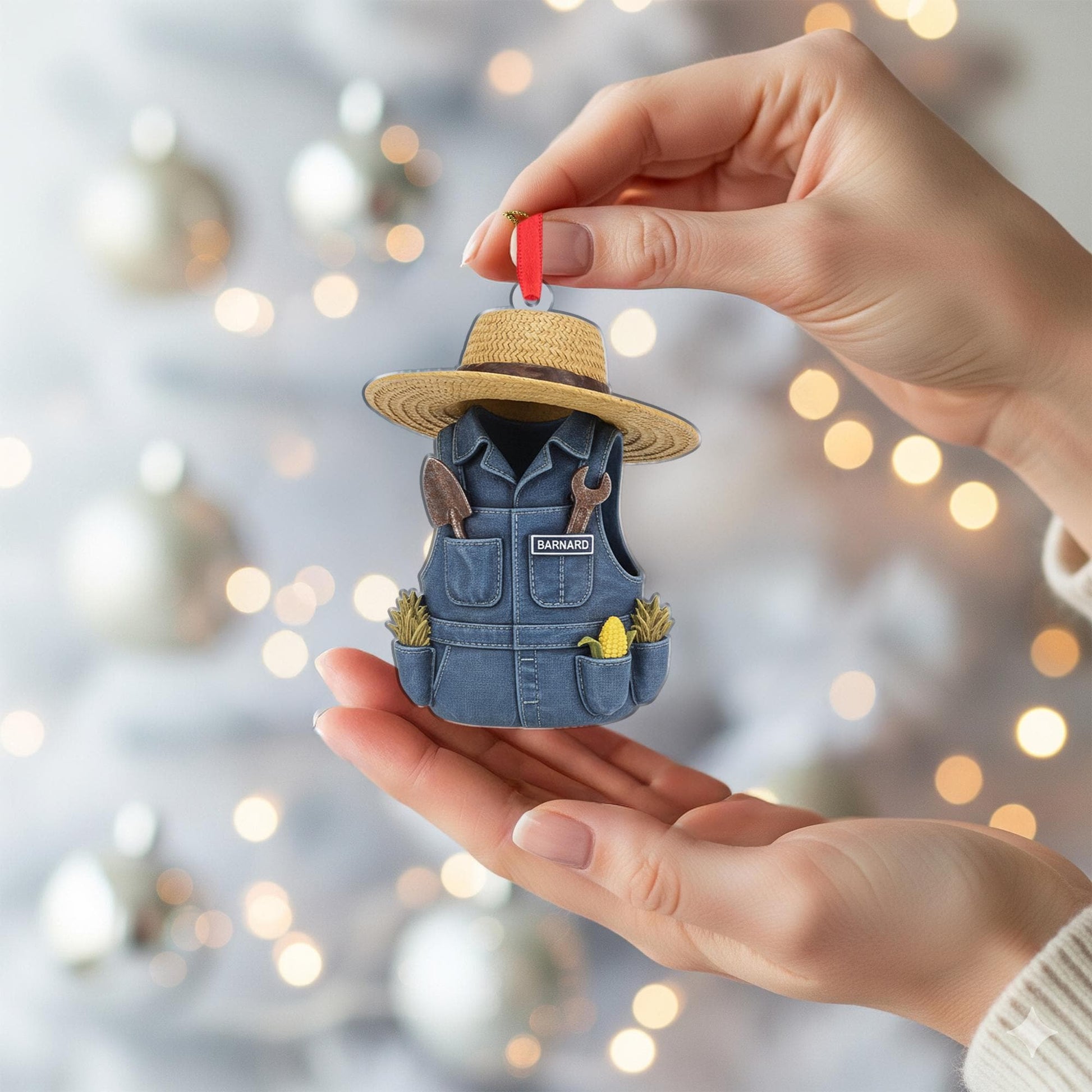 Personalized Farmer Overalls Ornament - Gardener Gift, Farm Life Christmas Decor