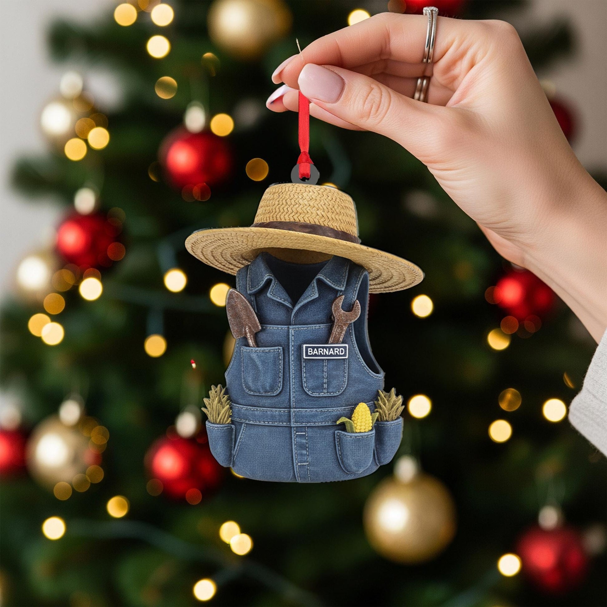 Personalized Farmer Overalls Ornament - Gardener Gift, Farm Life Christmas Decor