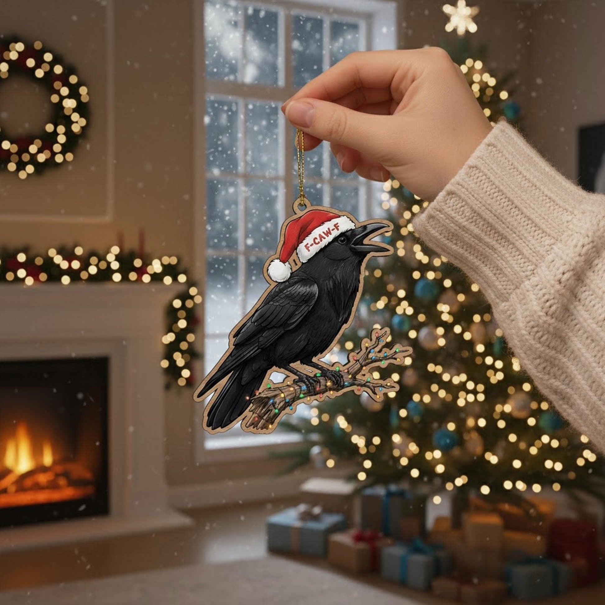 Crow Christmas Ornament: F-Caw-F Santa Hat Bird Decor, Funny Holiday Tree Charm