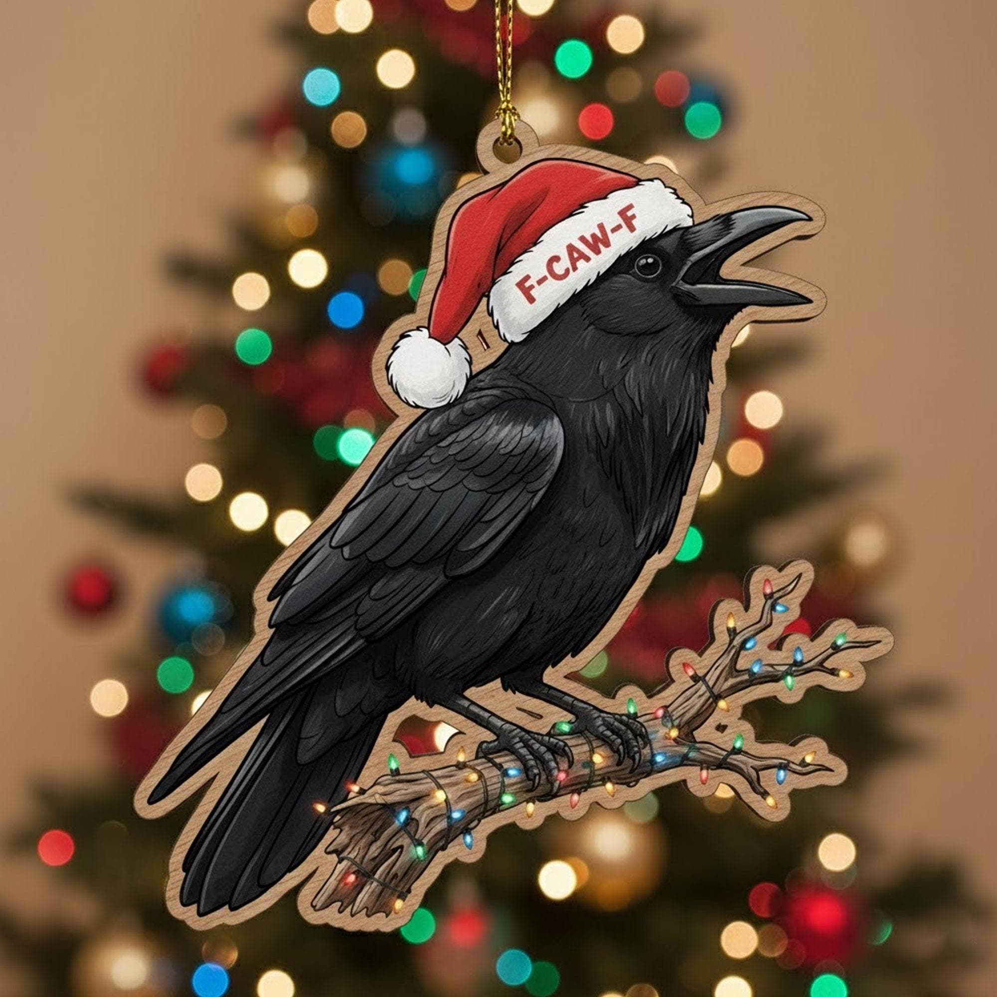 Crow Christmas Ornament: F-Caw-F Santa Hat Bird Decor, Funny Holiday Tree Charm